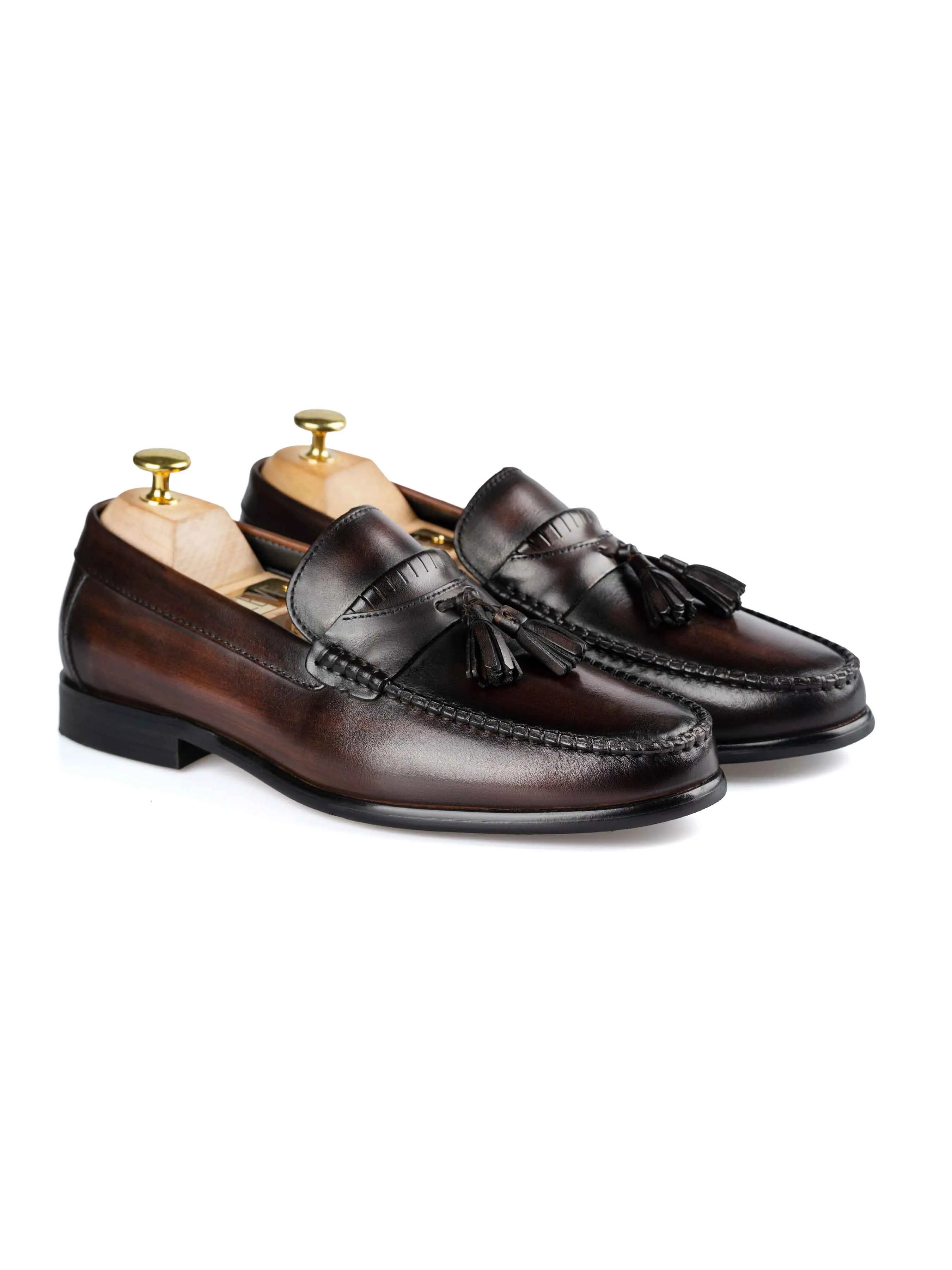 Tassel Moccasin Loafer - Dark Brown (Hand Painted Patina)