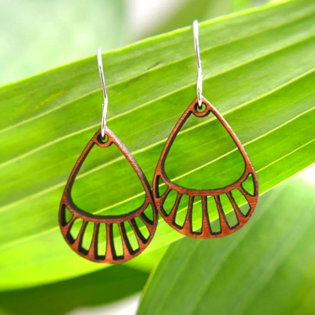 Tear Drop Earrings in cherry wood - Handmade, Eco-friendly, made in the USA