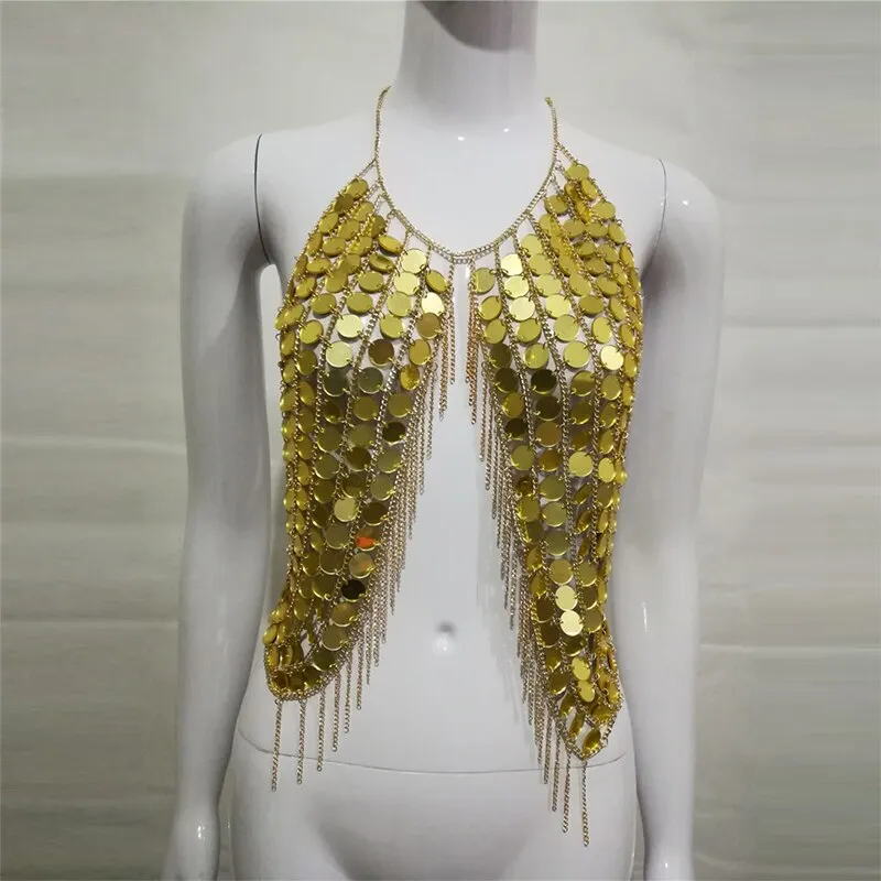 TEEK - Handmade Sequins Chain Halter Top