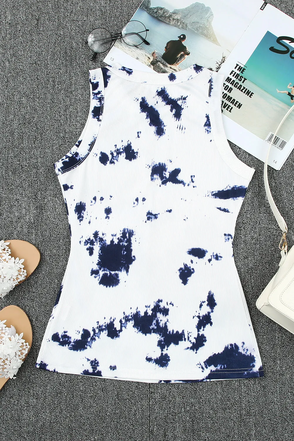 TEEK - White Tie-Dye Round Neck Tank