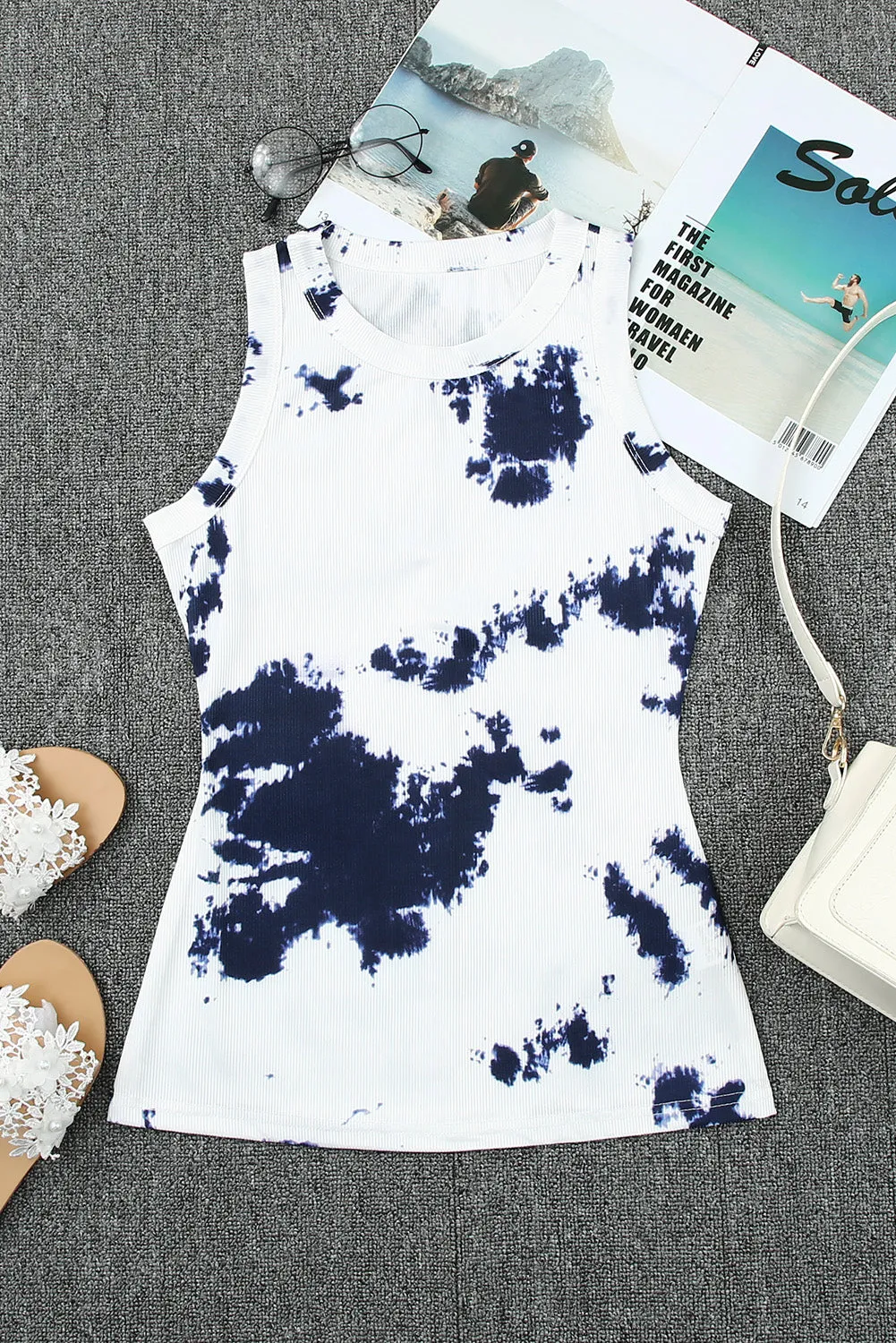 TEEK - White Tie-Dye Round Neck Tank