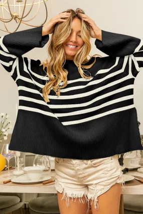 The Pipes Ribbed Hem Sweater in Black / White