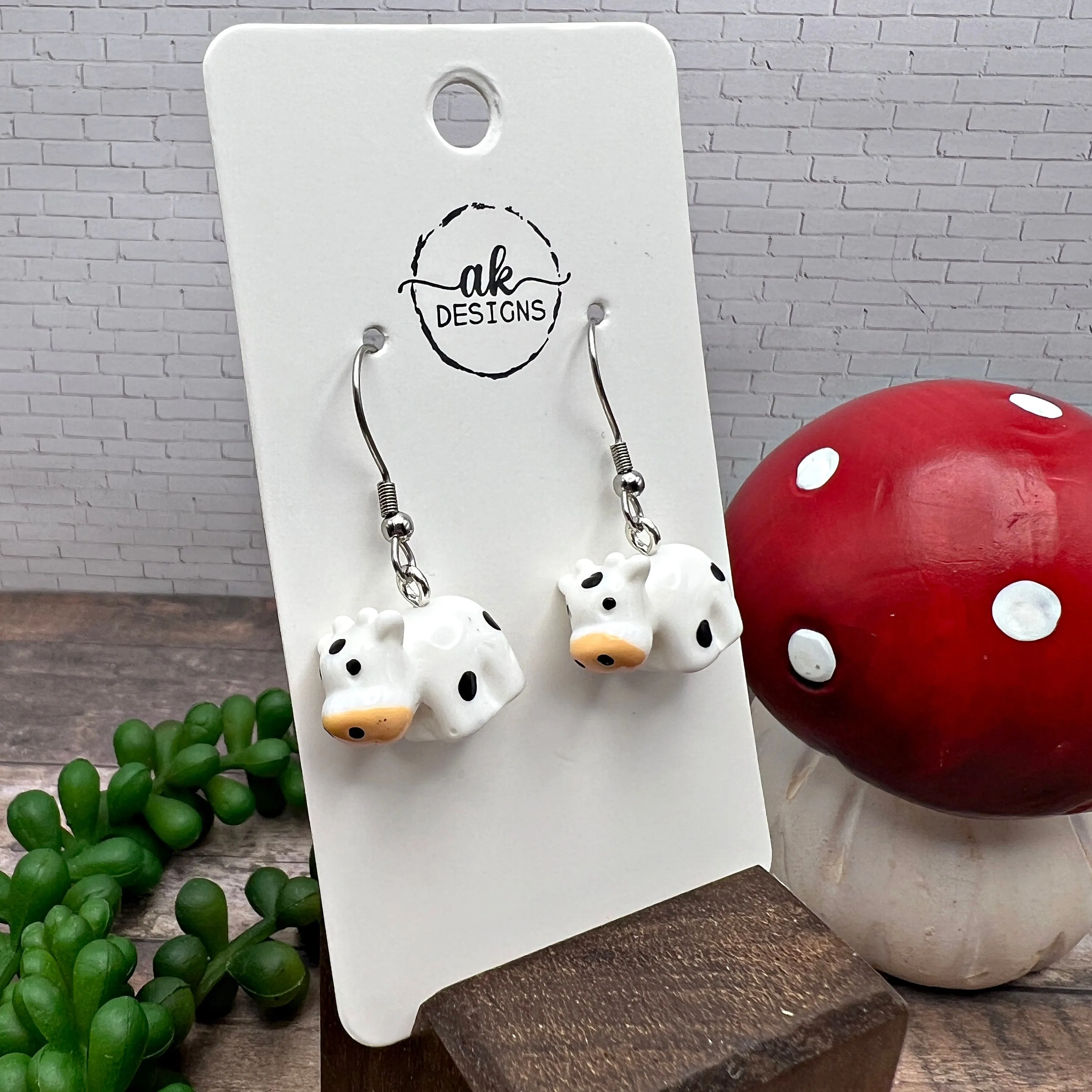 Tiny Cow Petite Farm Animal Stainless Steel  Earrings, Lightweight Hypoallergenic Gift - Clearance - Animal