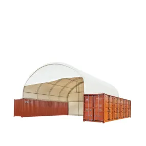 TMG Industrial 40' x 40' Dual Truss Container Shelter with Heavy Duty 21 oz PVC Cover, Enclosed End Wall & Front Drop, TMG-DT4041CF (Previously DT4040CF)