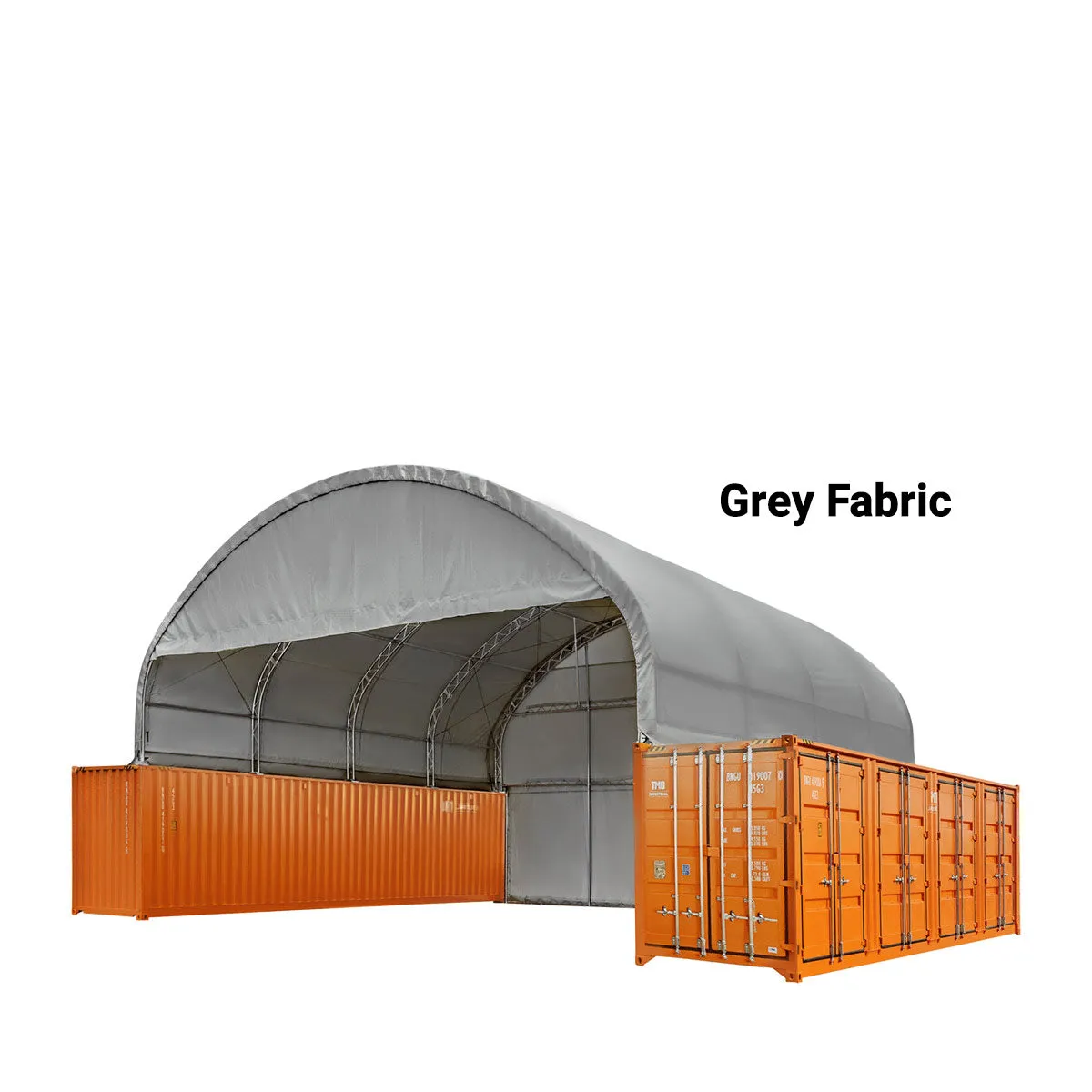 TMG Industrial 40' x 40' Dual Truss Container Shelter with Heavy Duty 21 oz PVC Cover, Enclosed End Wall & Front Drop, TMG-DT4041CF (Previously DT4040CF)