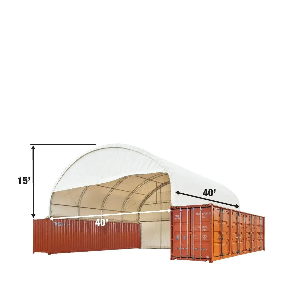 TMG Industrial 40' x 40' Dual Truss Container Shelter with Heavy Duty 21 oz PVC Cover, Enclosed End Wall & Front Drop, TMG-DT4041CF (Previously DT4040CF)