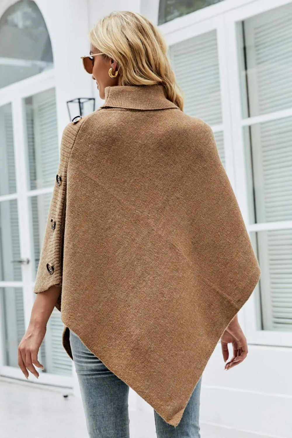 Turtleneck Buttoned Poncho