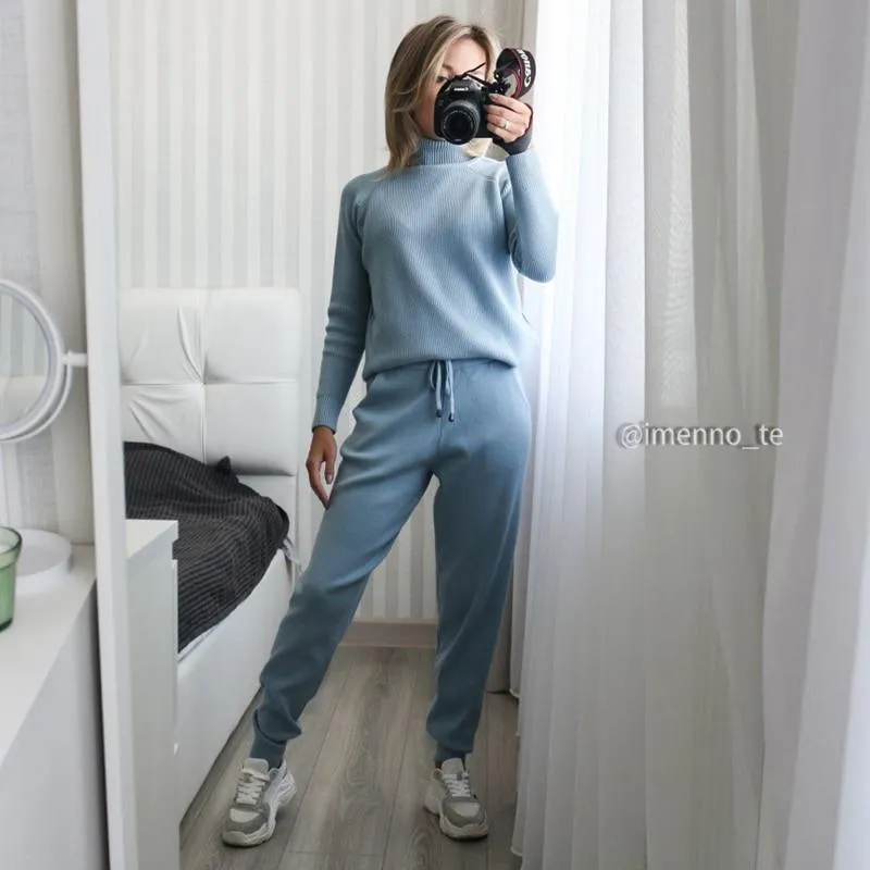 Turtleneck Ribbed Loungewear Set