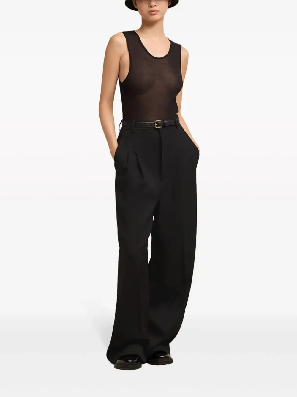 twill wide-leg trousers