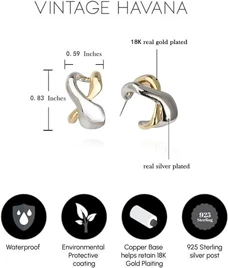 Two-Tone Drop Earrings For Women 18K Gold Plated/Silver Plated |925 Sterling Silver Post | Non Tarnish & Waterproof | Gift For Her