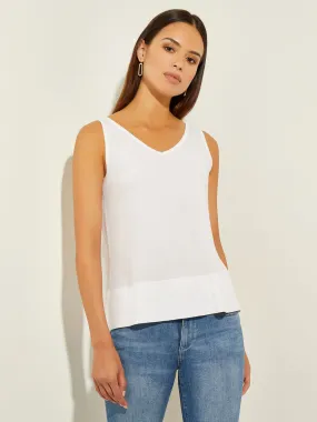 V-Neck Soft Knit Tank Top, White