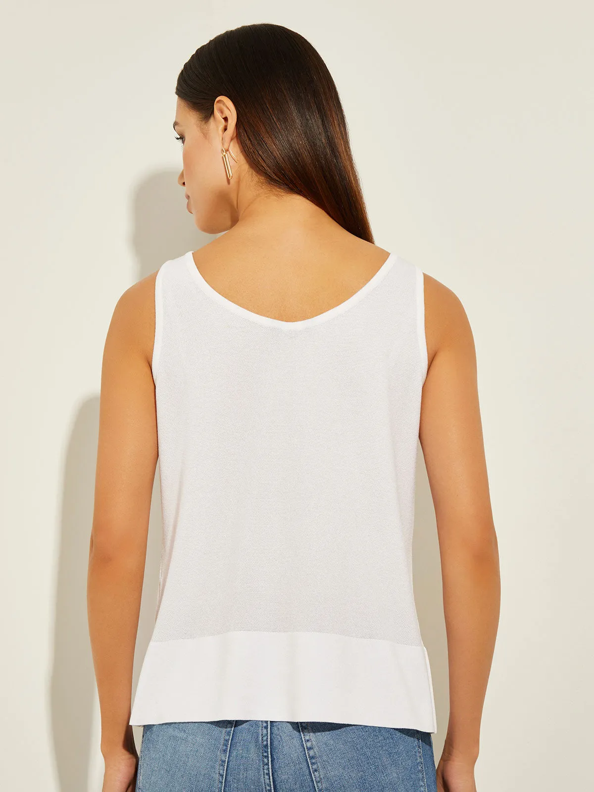 V-Neck Soft Knit Tank Top, White