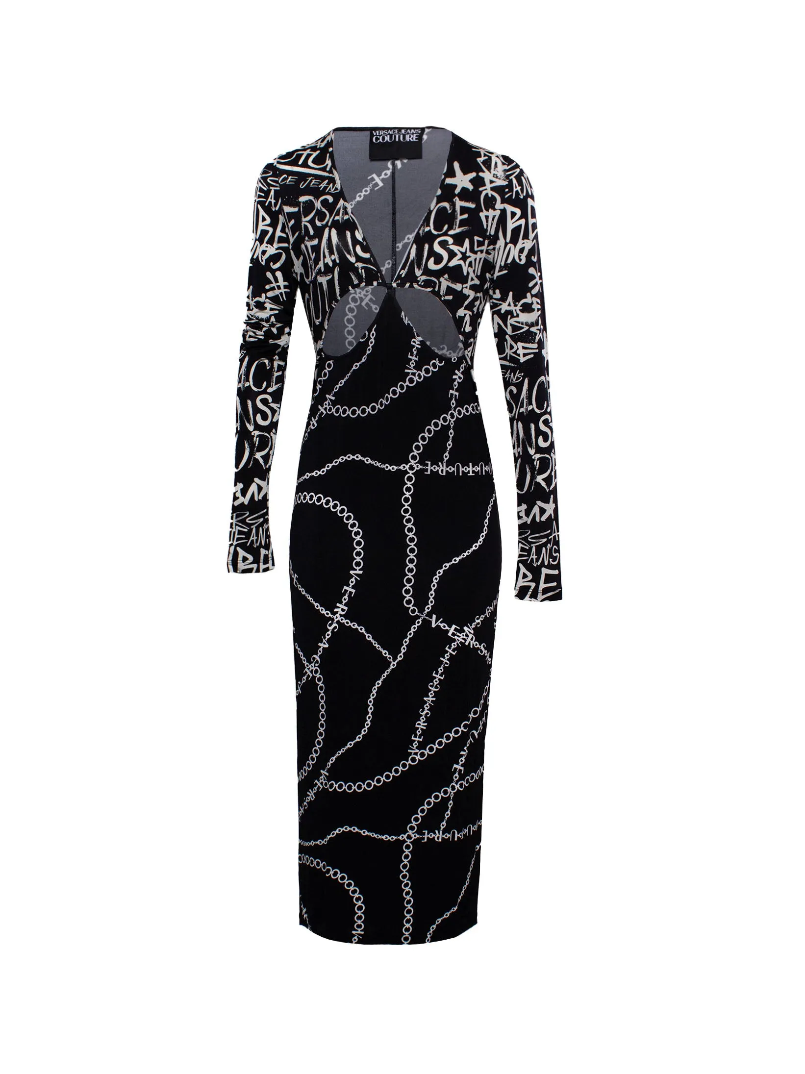 VERSACE JEANS COUTURE LOGO-PRINT CUT-OUT MIDI DRESS