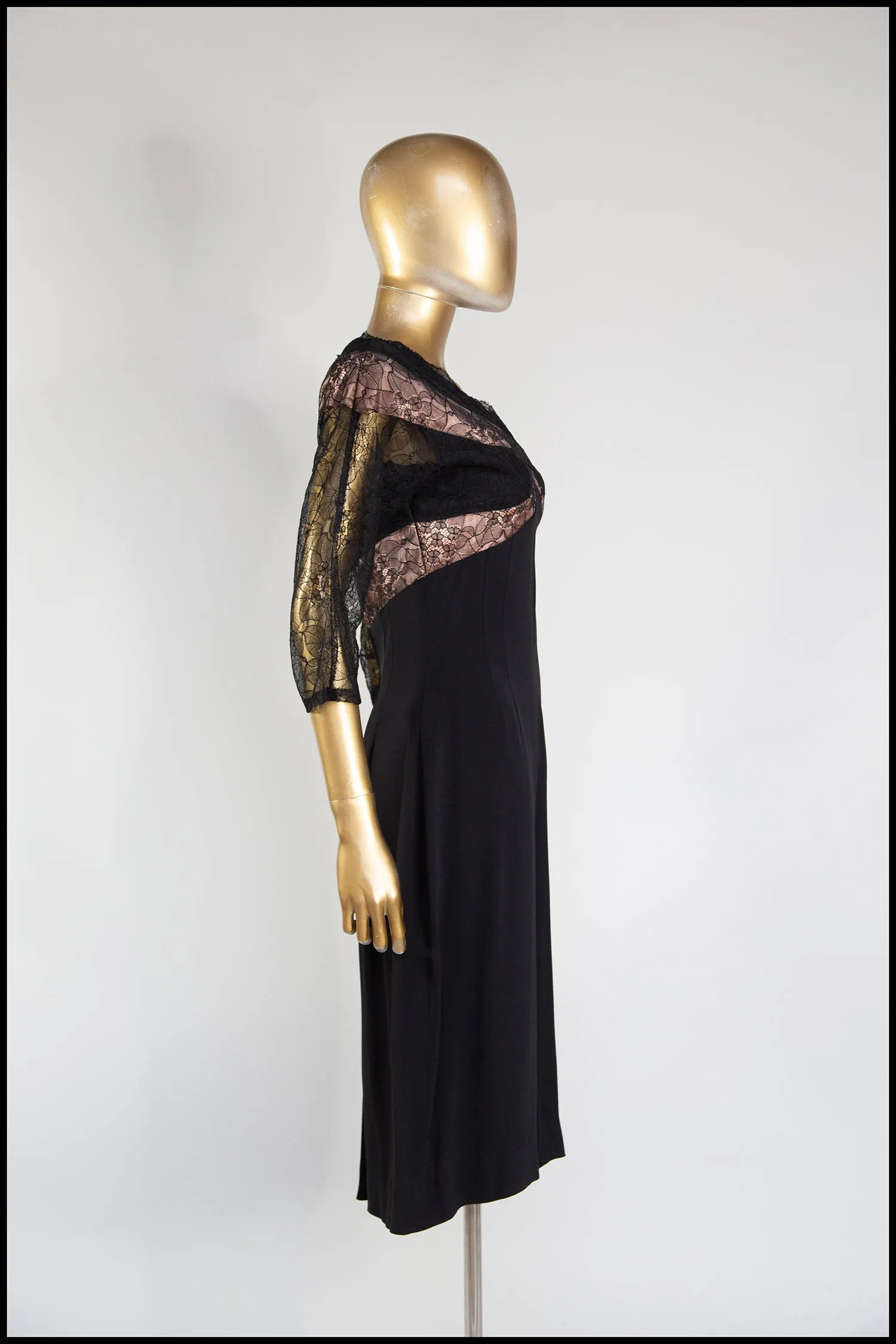 Vintage 1950s Black Lace Wiggle Dress