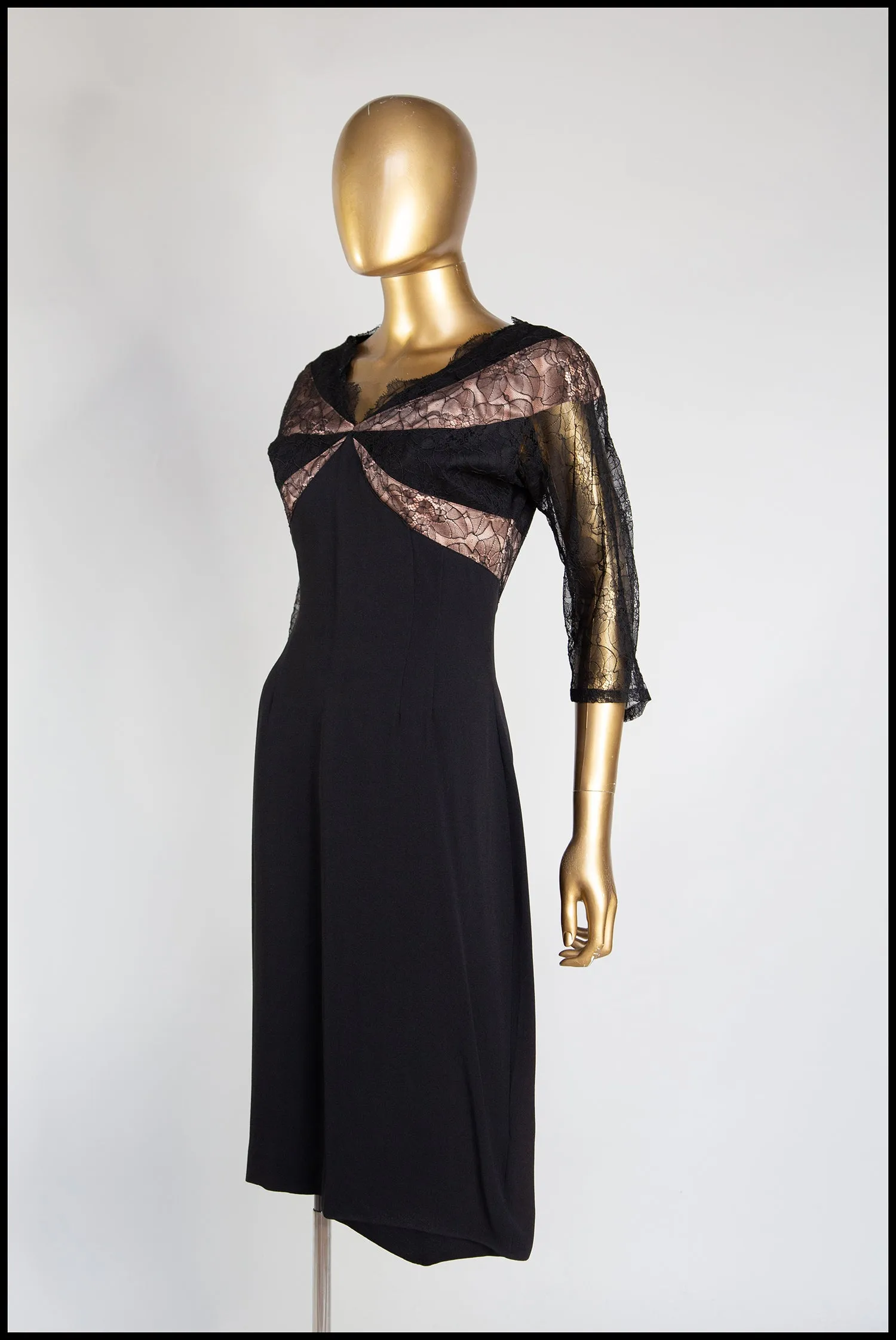 Vintage 1950s Black Lace Wiggle Dress