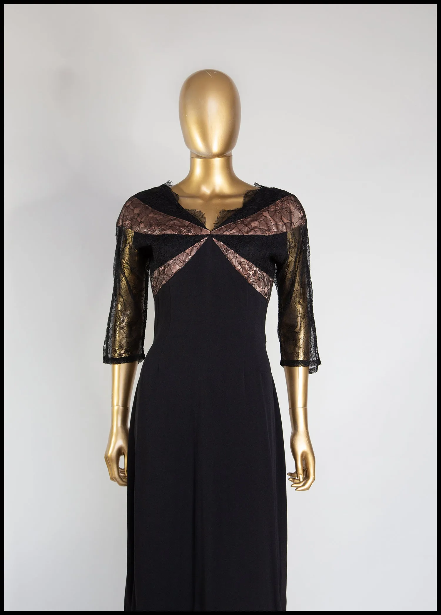 Vintage 1950s Black Lace Wiggle Dress