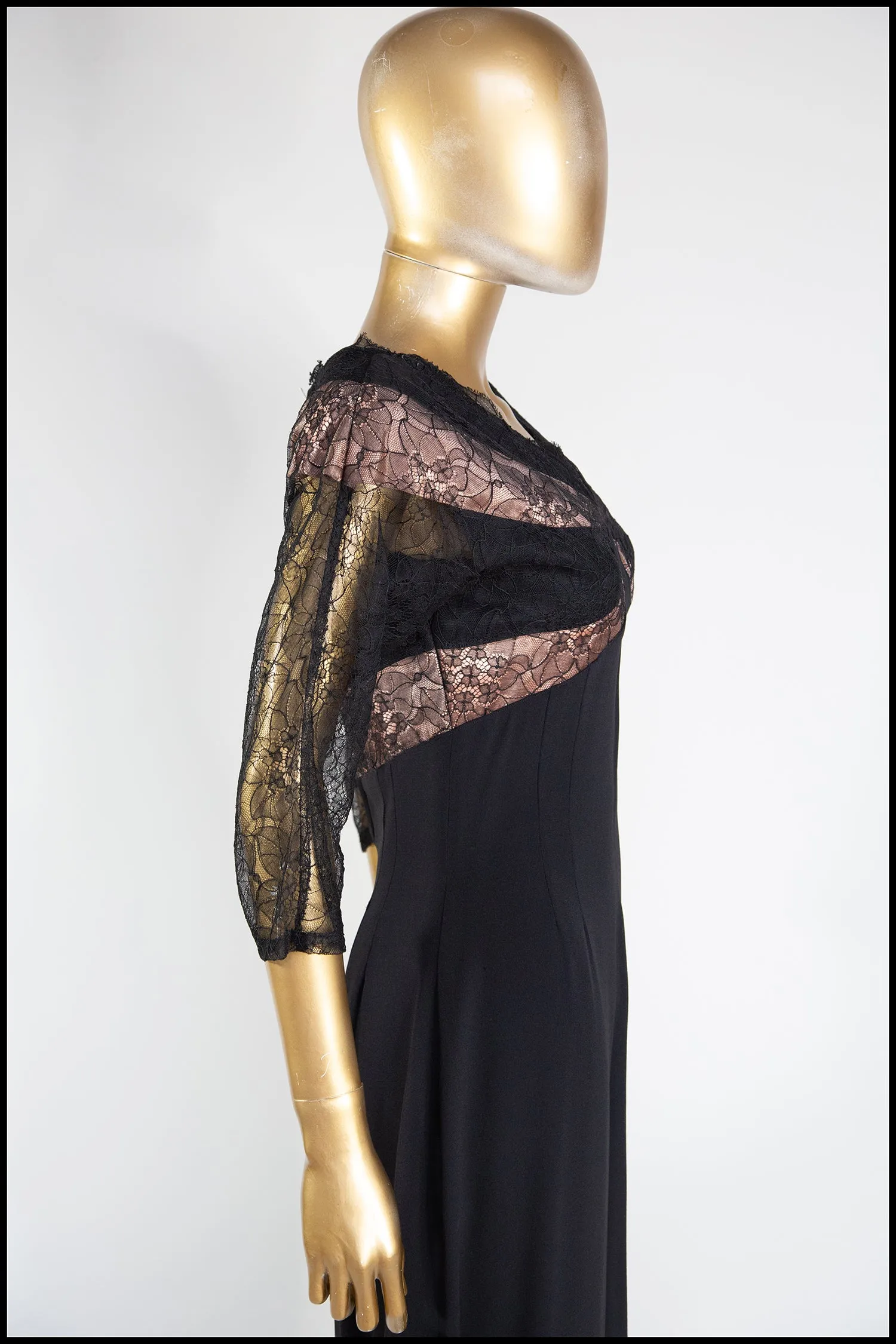 Vintage 1950s Black Lace Wiggle Dress