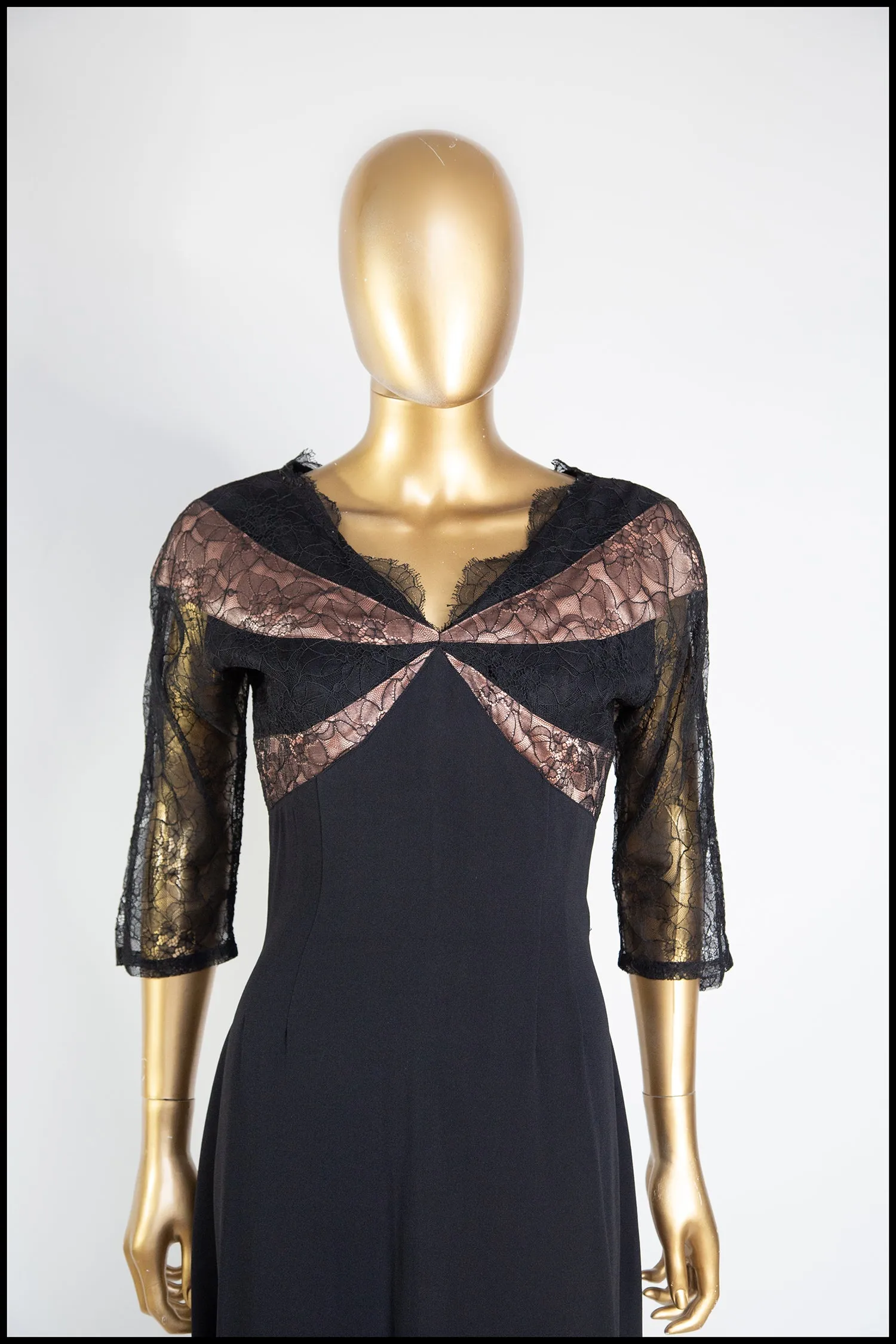 Vintage 1950s Black Lace Wiggle Dress