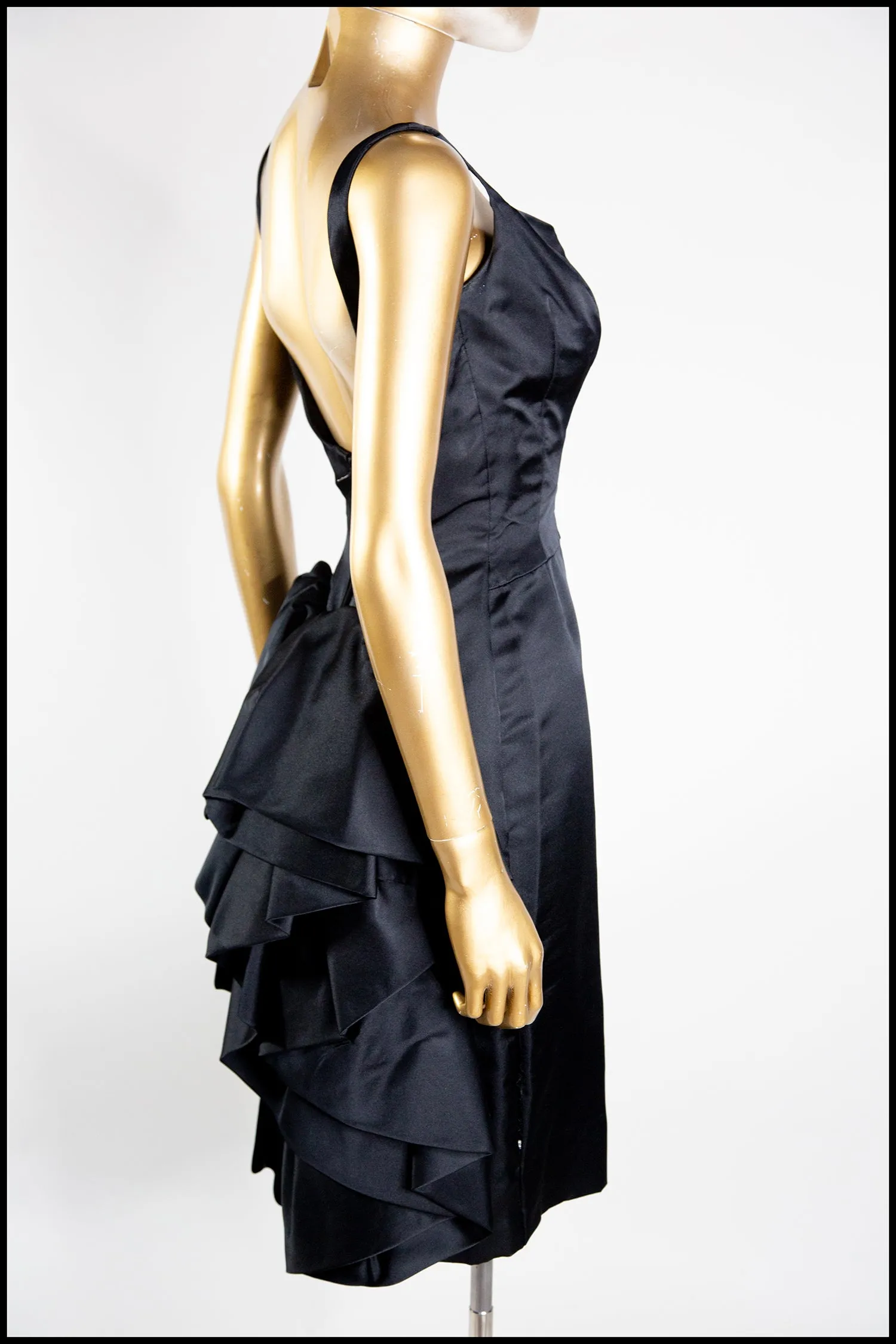 Vintage 1950s Black Satin Vincent Mignon Cocktail Dress