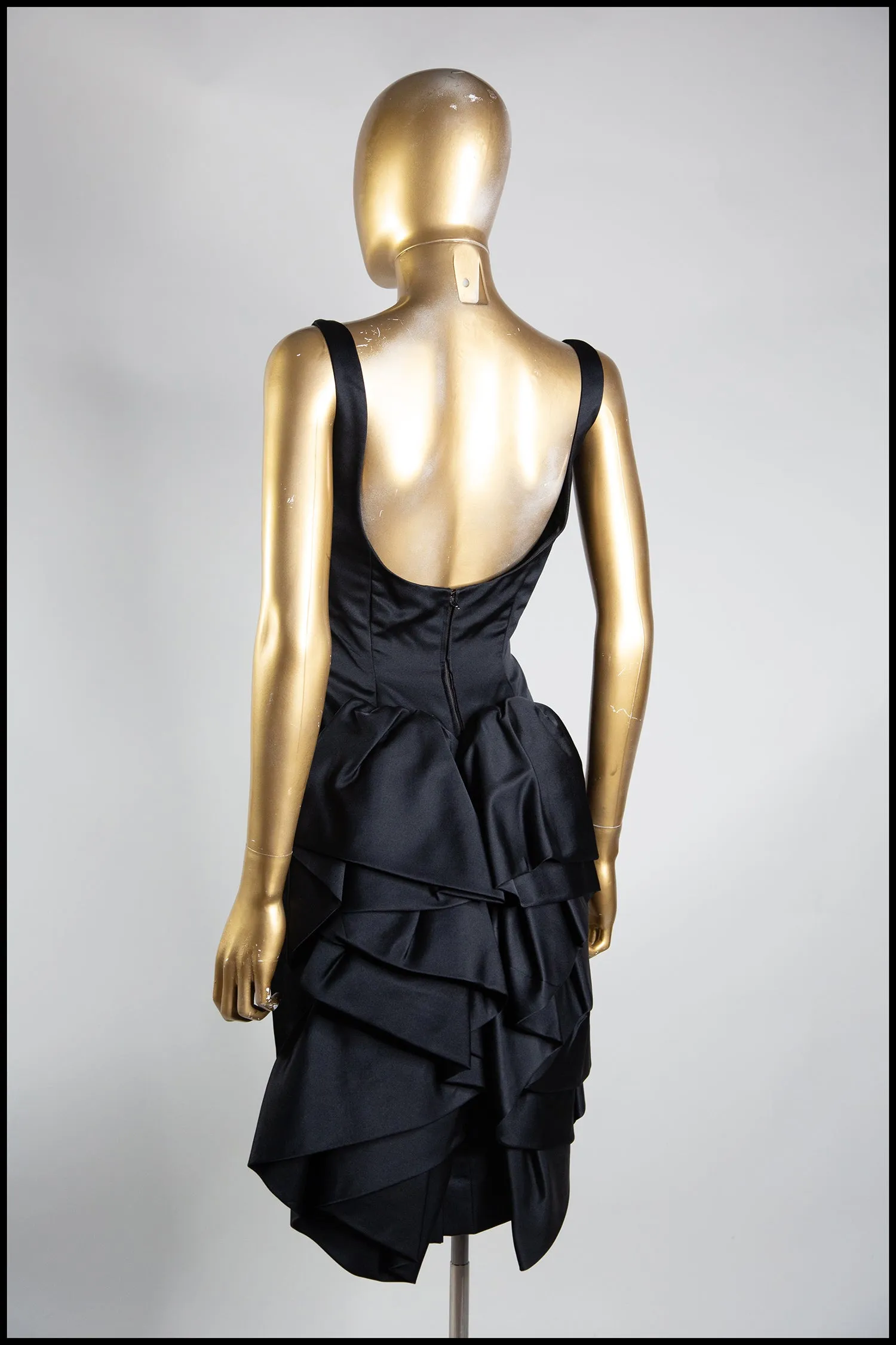 Vintage 1950s Black Satin Vincent Mignon Cocktail Dress