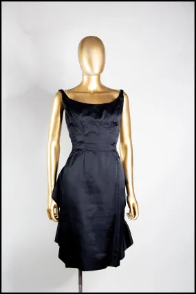 Vintage 1950s Black Satin Vincent Mignon Cocktail Dress