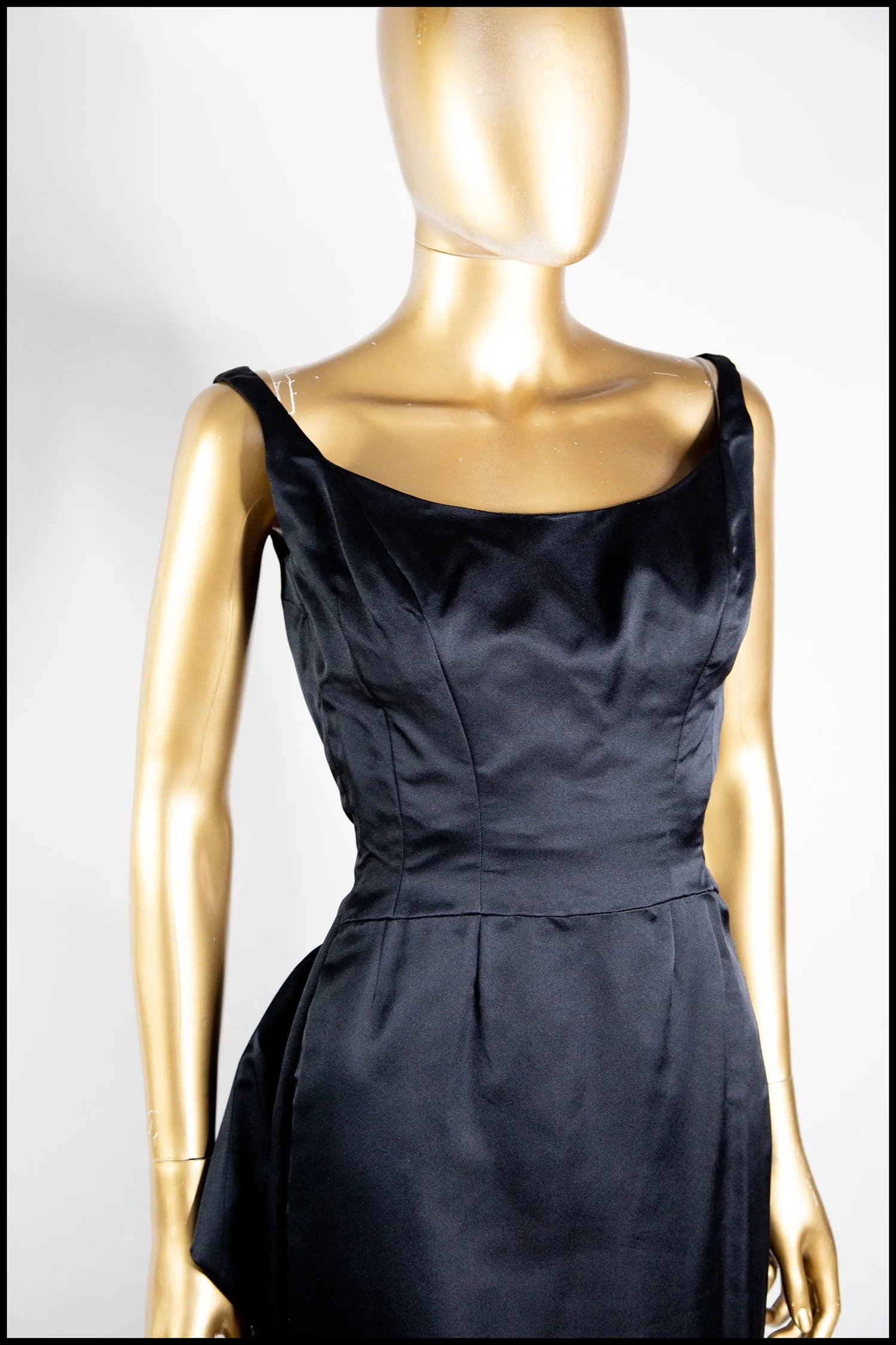 Vintage 1950s Black Satin Vincent Mignon Cocktail Dress