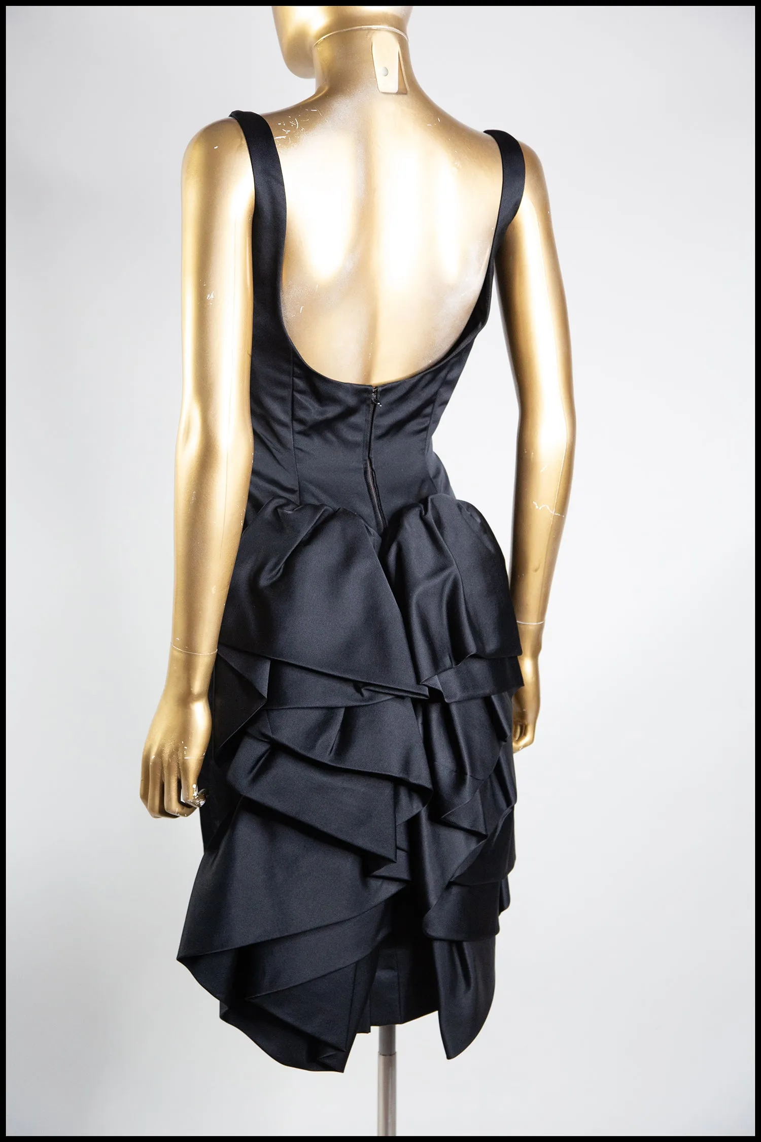 Vintage 1950s Black Satin Vincent Mignon Cocktail Dress