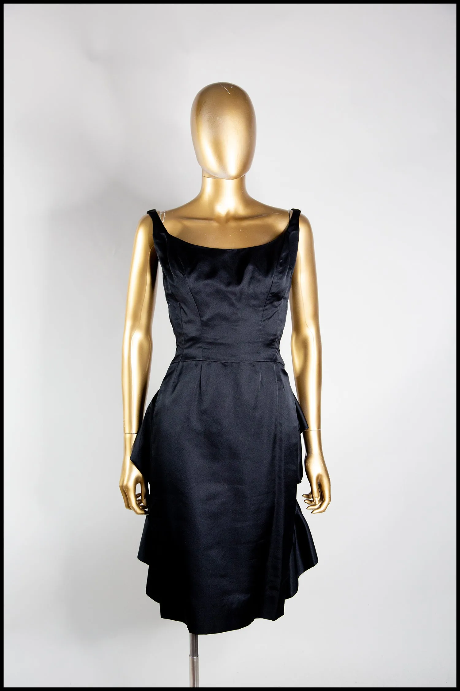 Vintage 1950s Black Satin Vincent Mignon Cocktail Dress