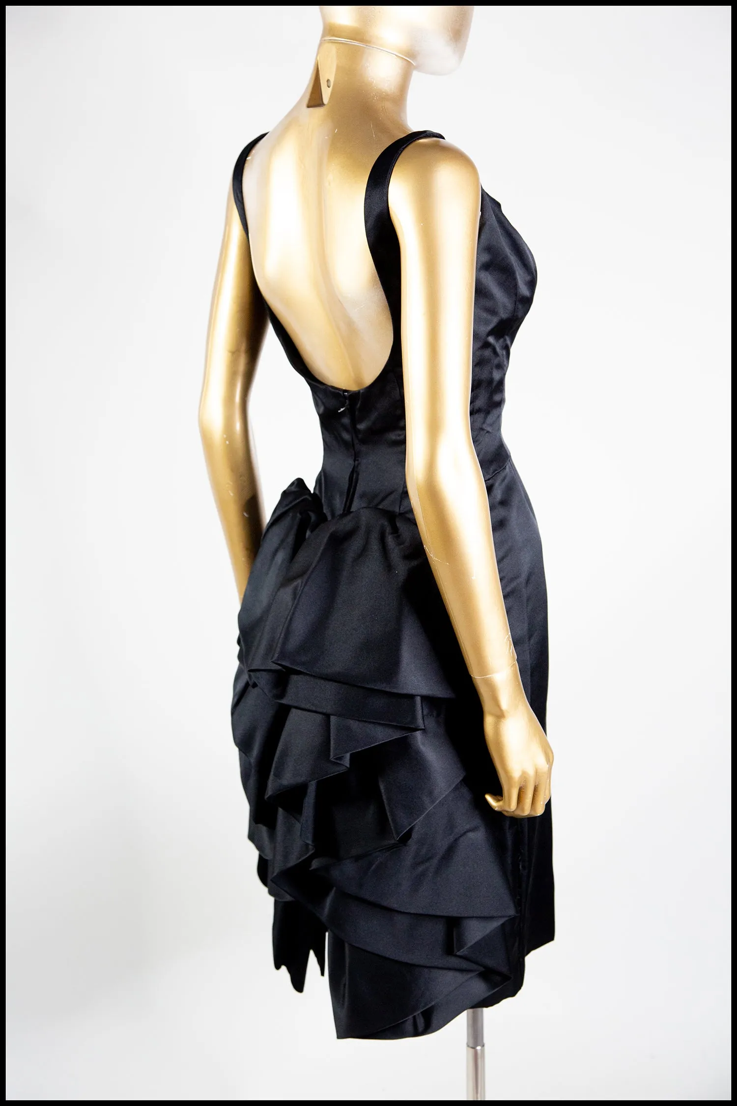 Vintage 1950s Black Satin Vincent Mignon Cocktail Dress