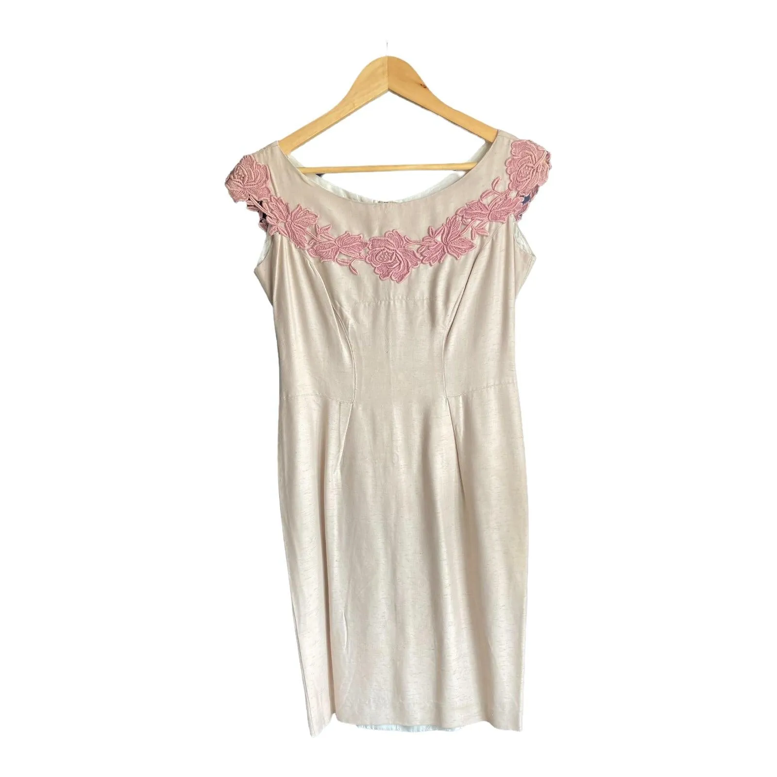 Vintage Cream Shift Style Sleeveless Dress UK Size 12