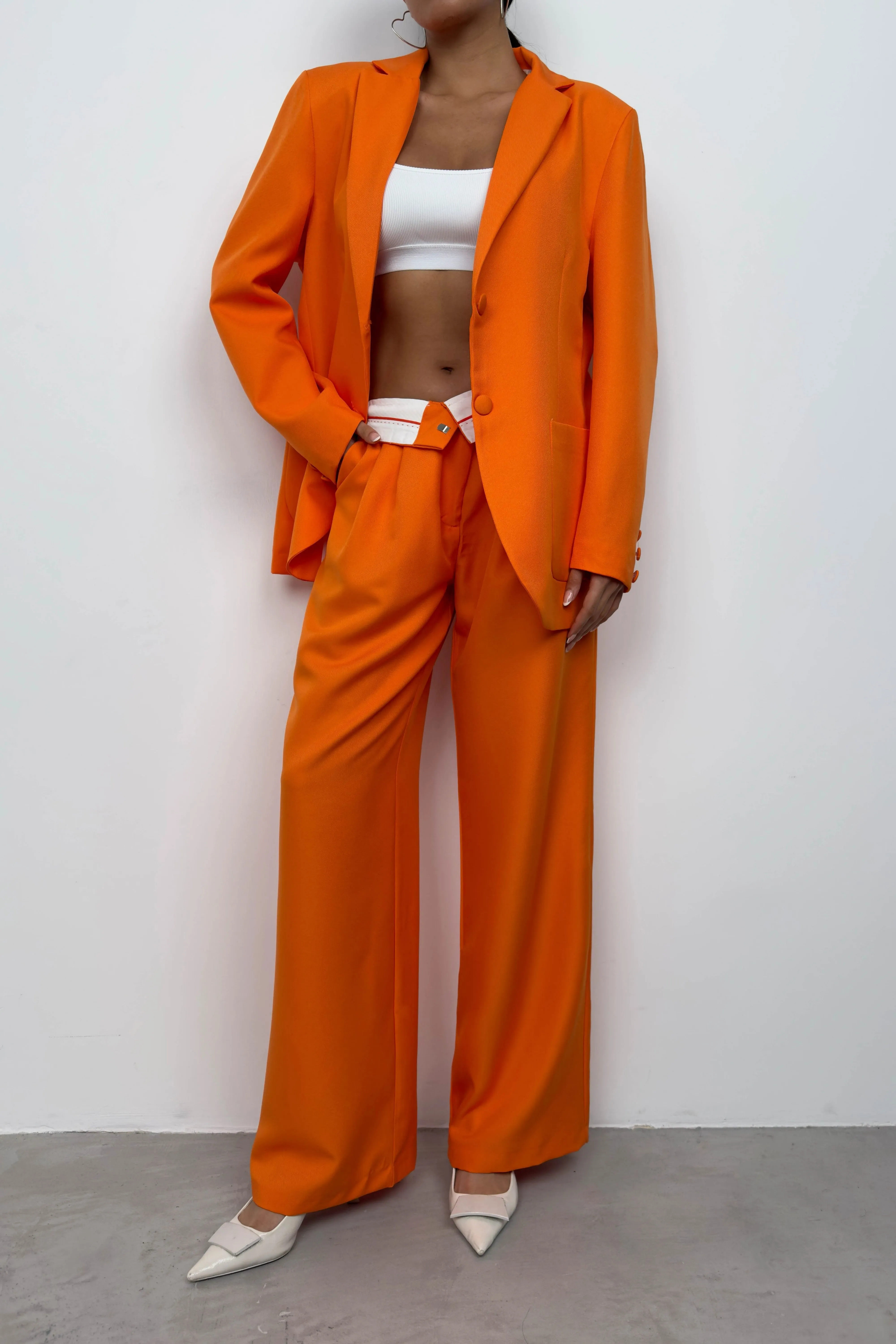 Waist Fold Trousers and Blazer Set