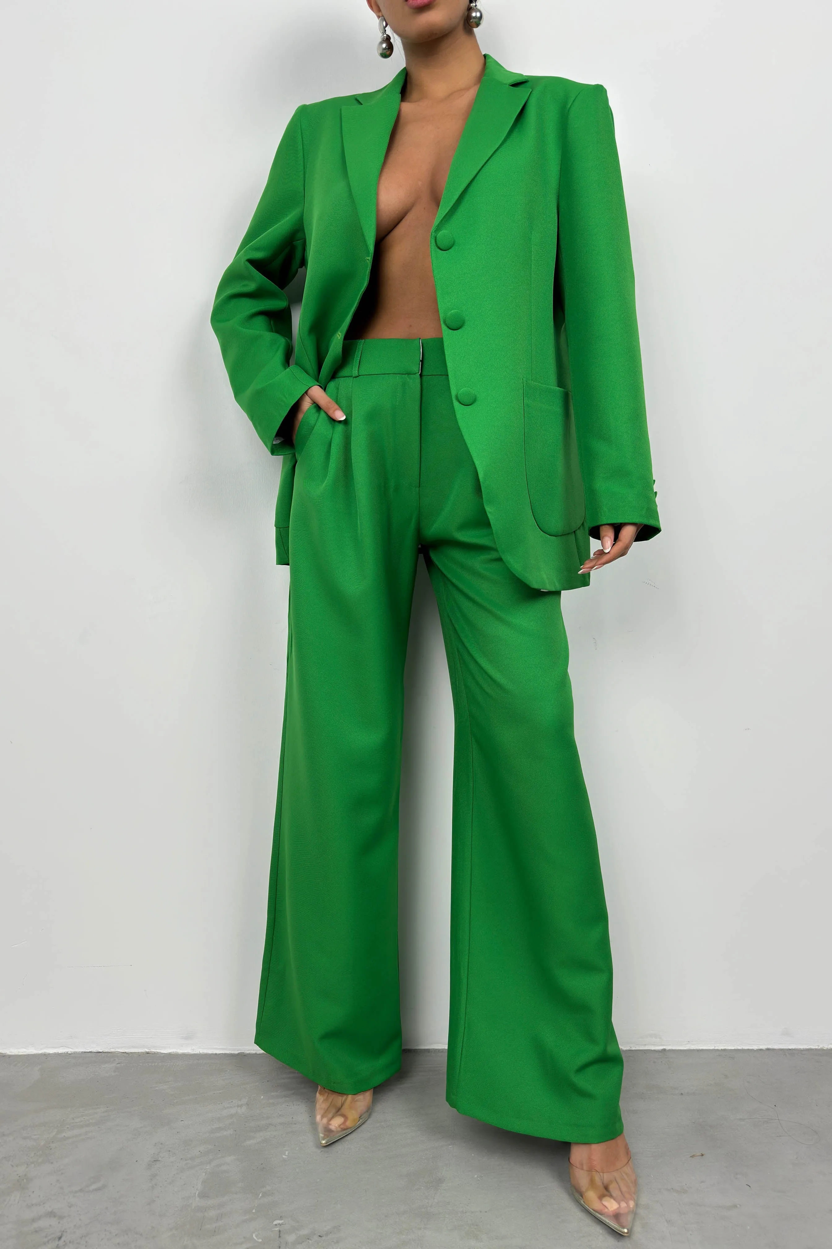 Waist Fold Trousers and Blazer Set