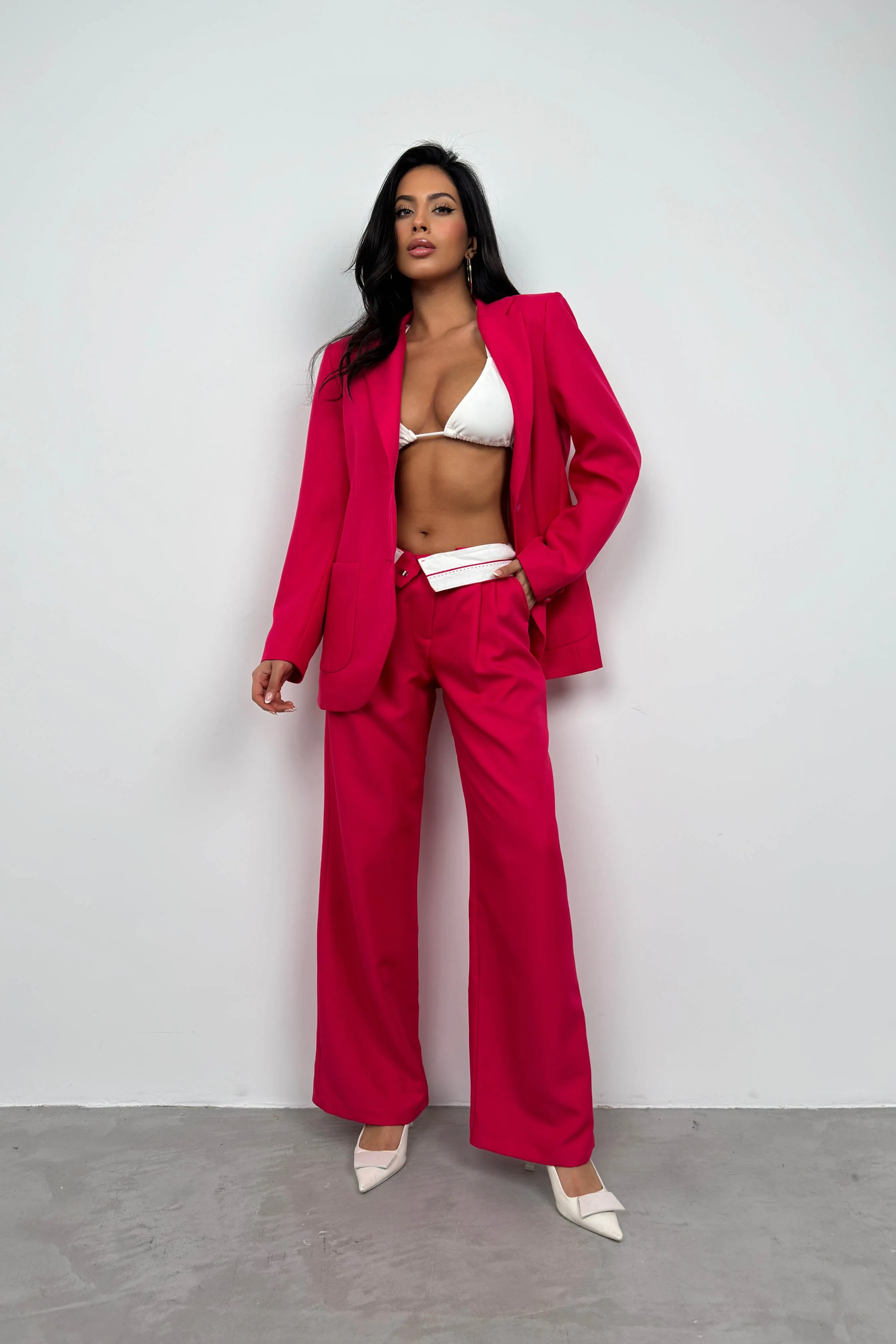 Waist Fold Trousers and Blazer Set