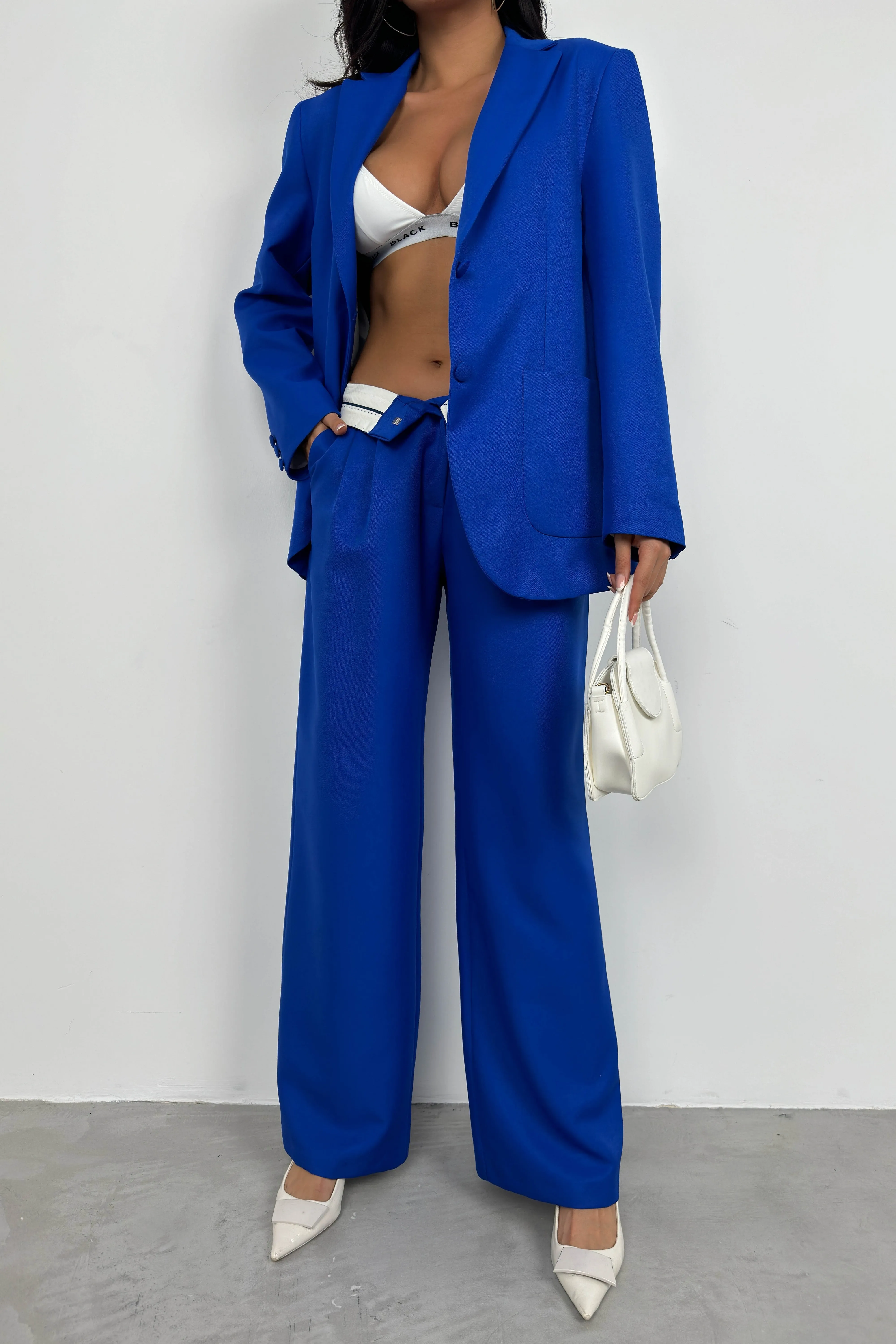 Waist Fold Trousers and Blazer Set