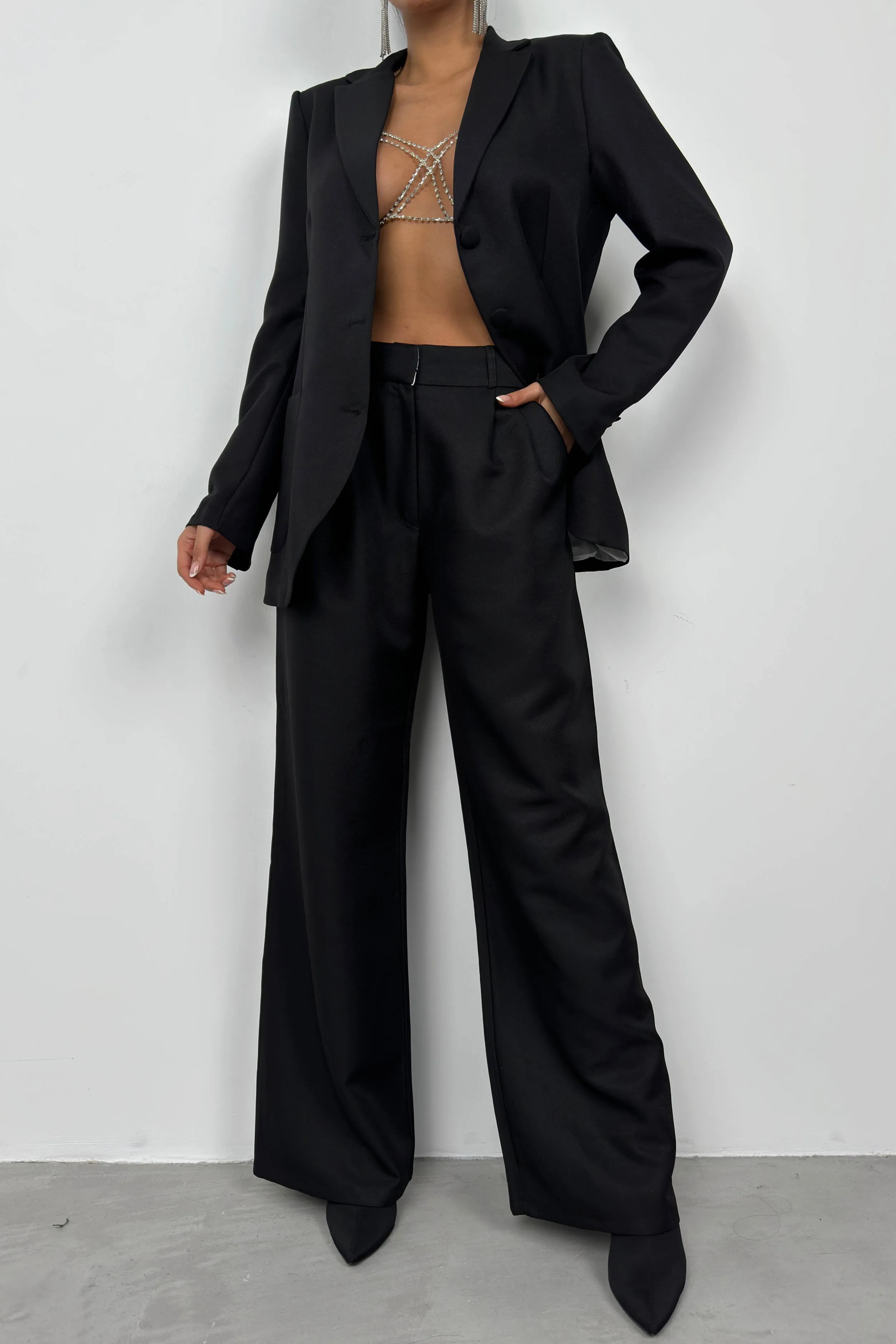 Waist Fold Trousers and Blazer Set