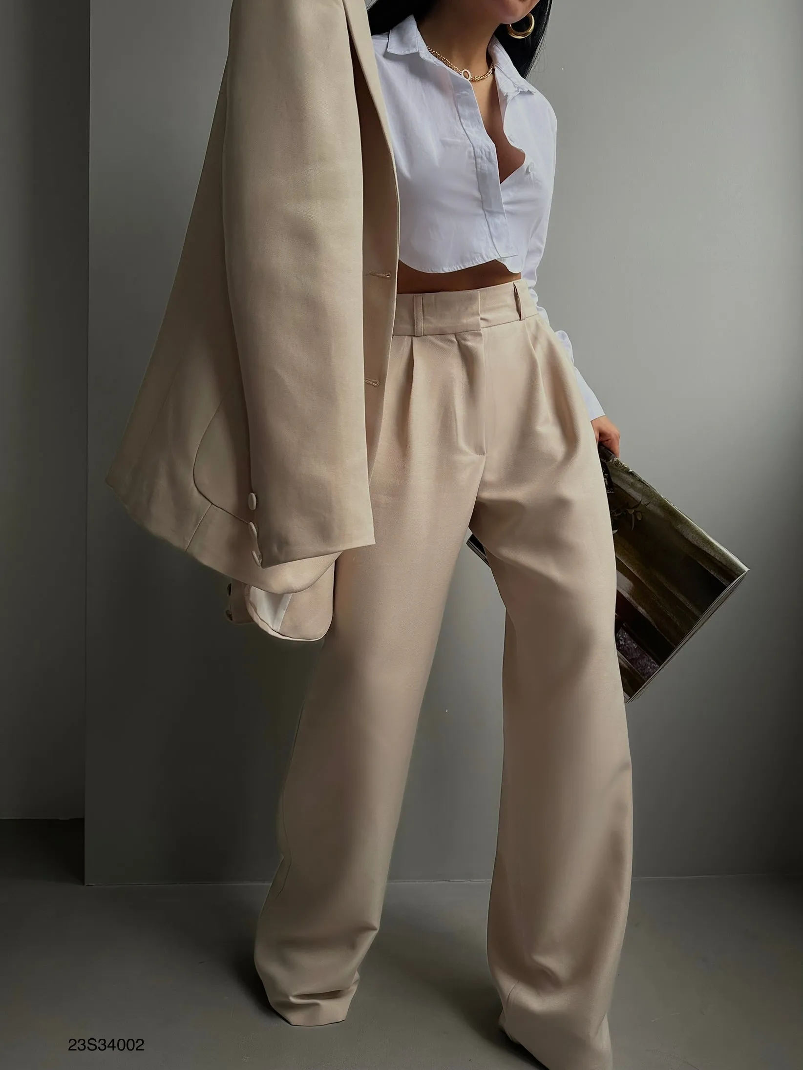 Waist Fold Trousers and Blazer Set