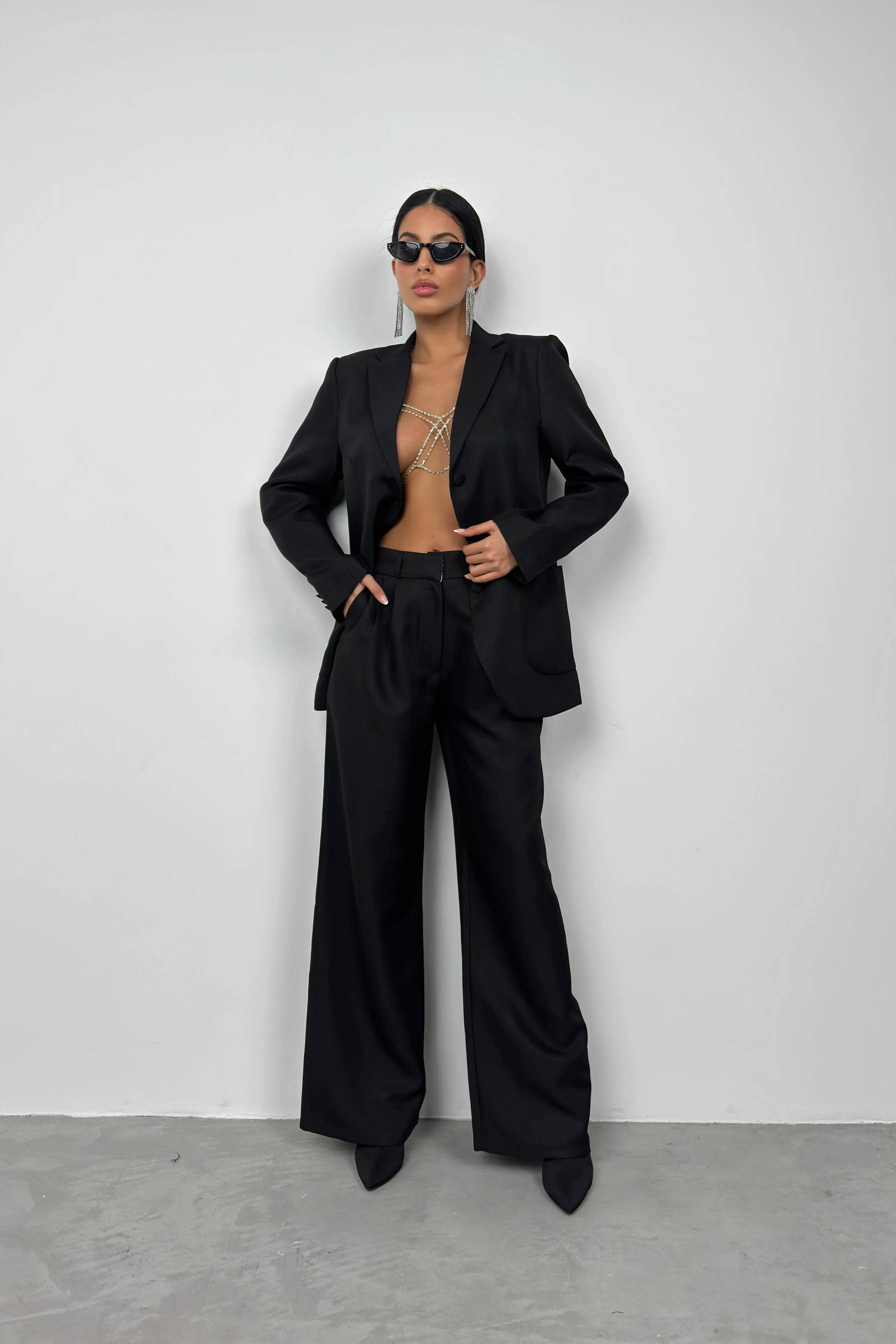 Waist Fold Trousers and Blazer Set