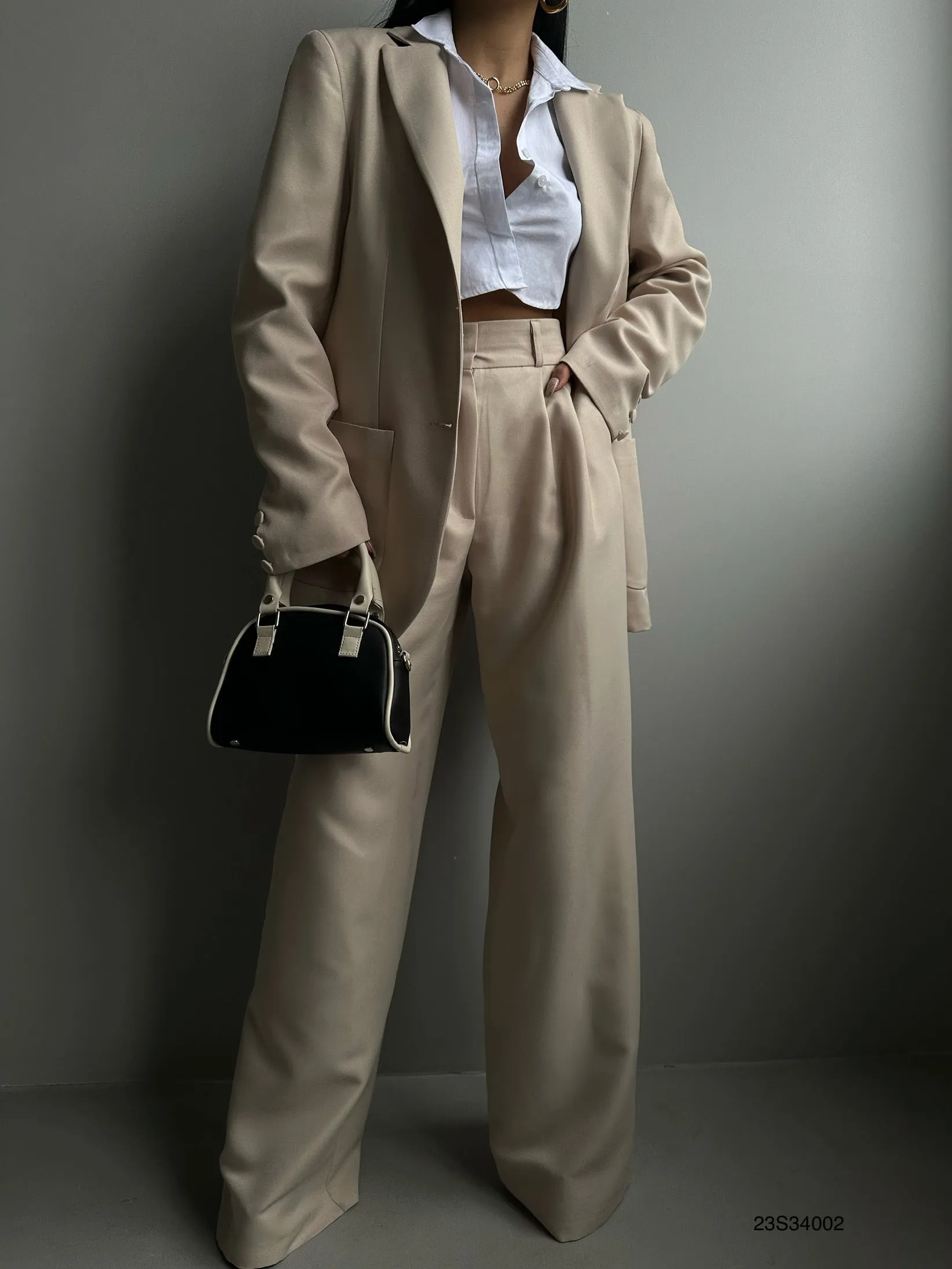 Waist Fold Trousers and Blazer Set