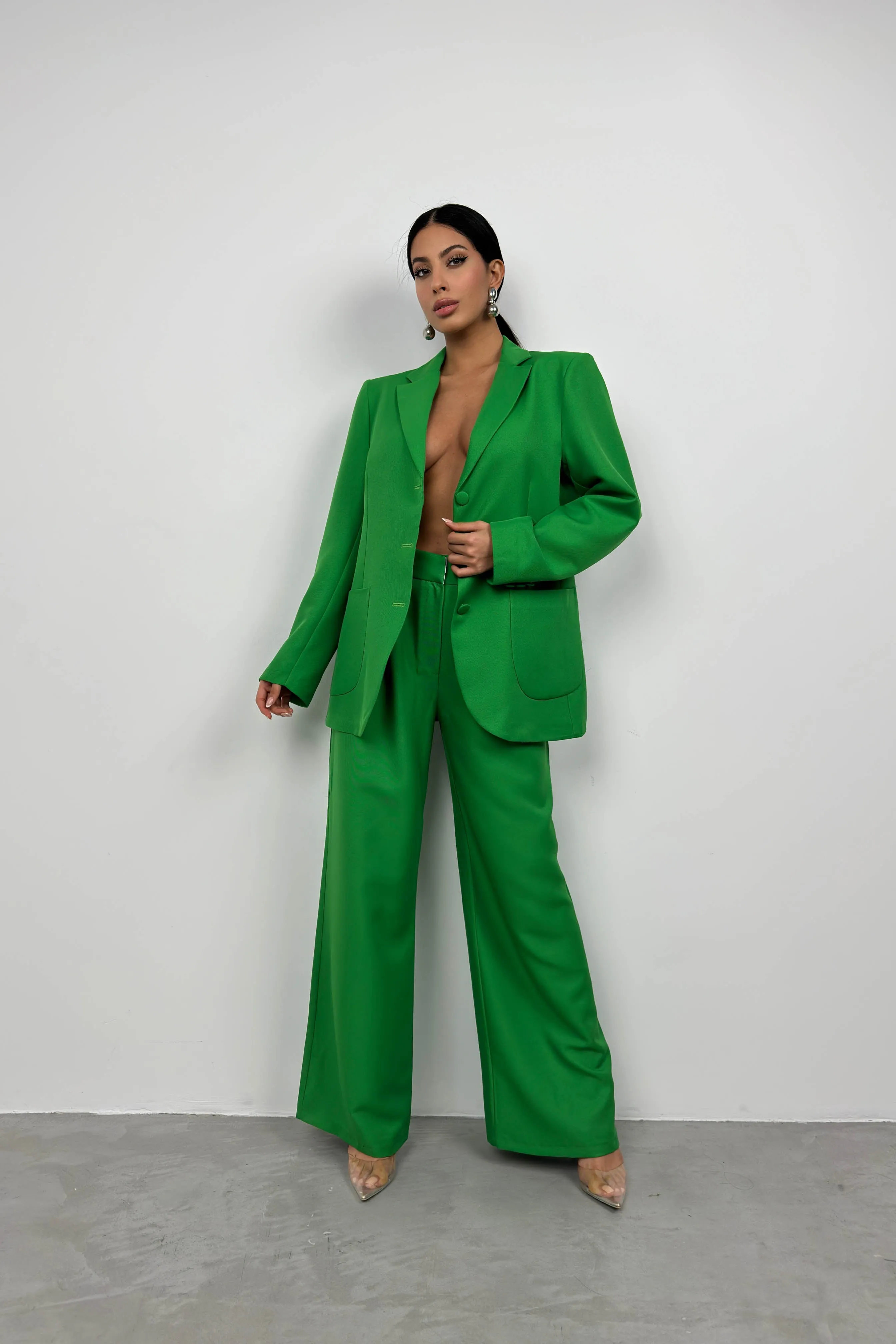 Waist Fold Trousers and Blazer Set