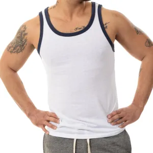 White & Navy Tri-Blend Varsity Tank Top