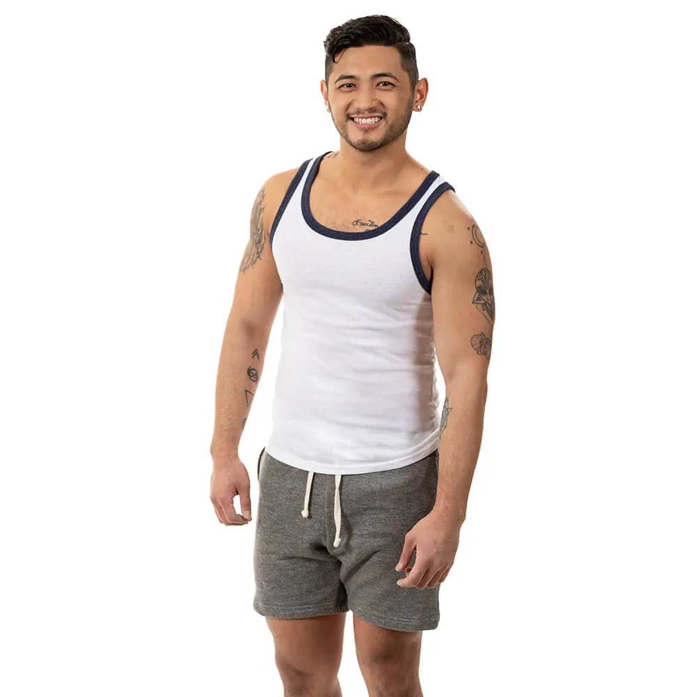 White & Navy Tri-Blend Varsity Tank Top