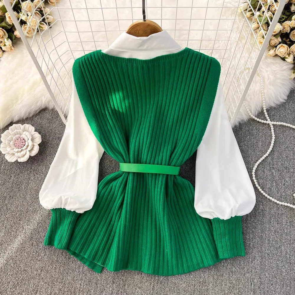 white shirt tops for women knitted vest two-piece set     S4047