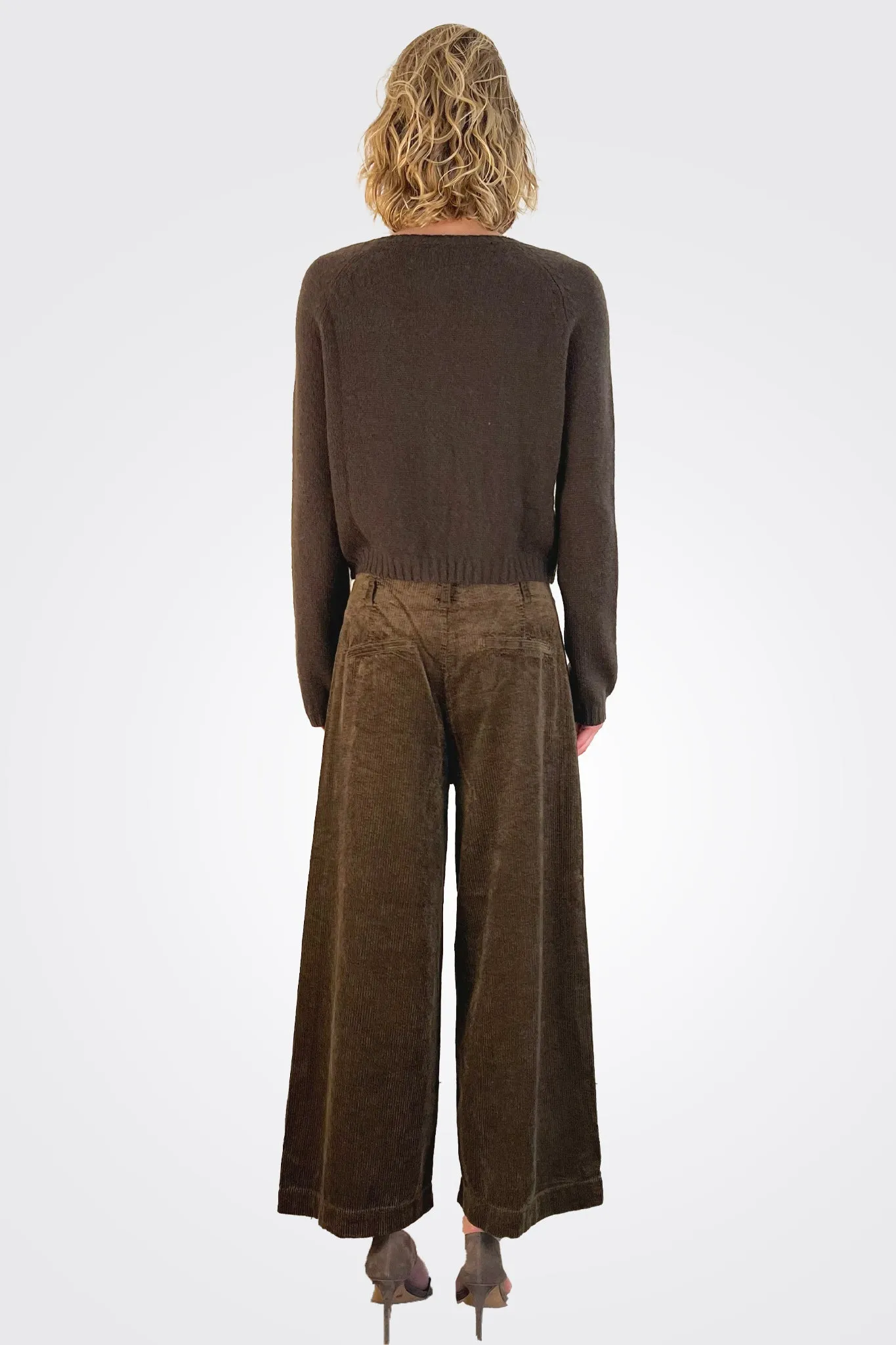 Wide Leg Corduroy Trousers - Chocolate