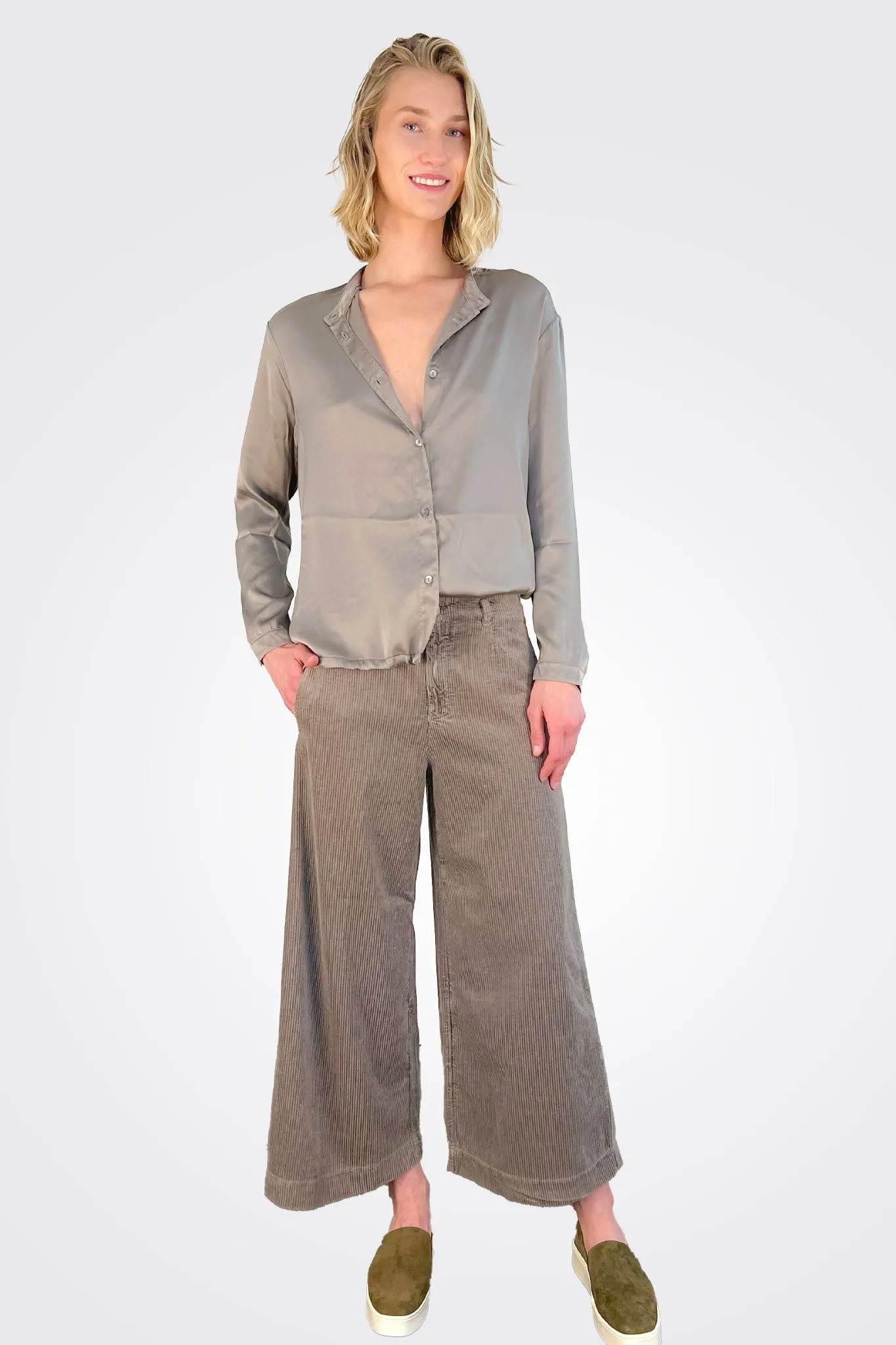 Wide Leg Corduroy Trousers - Taupe