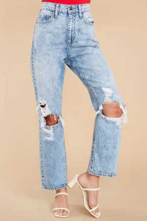 Wish Me Luck Light Acid Wash Distressed Mom Jeans