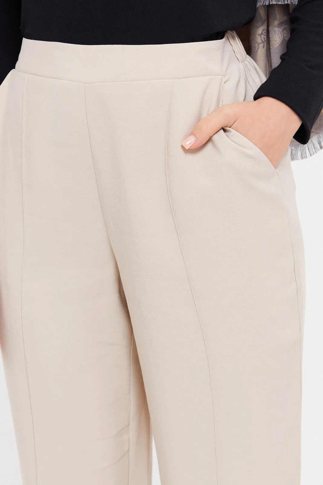 Women Beige Wide Leg Relaxed Fit Trousers