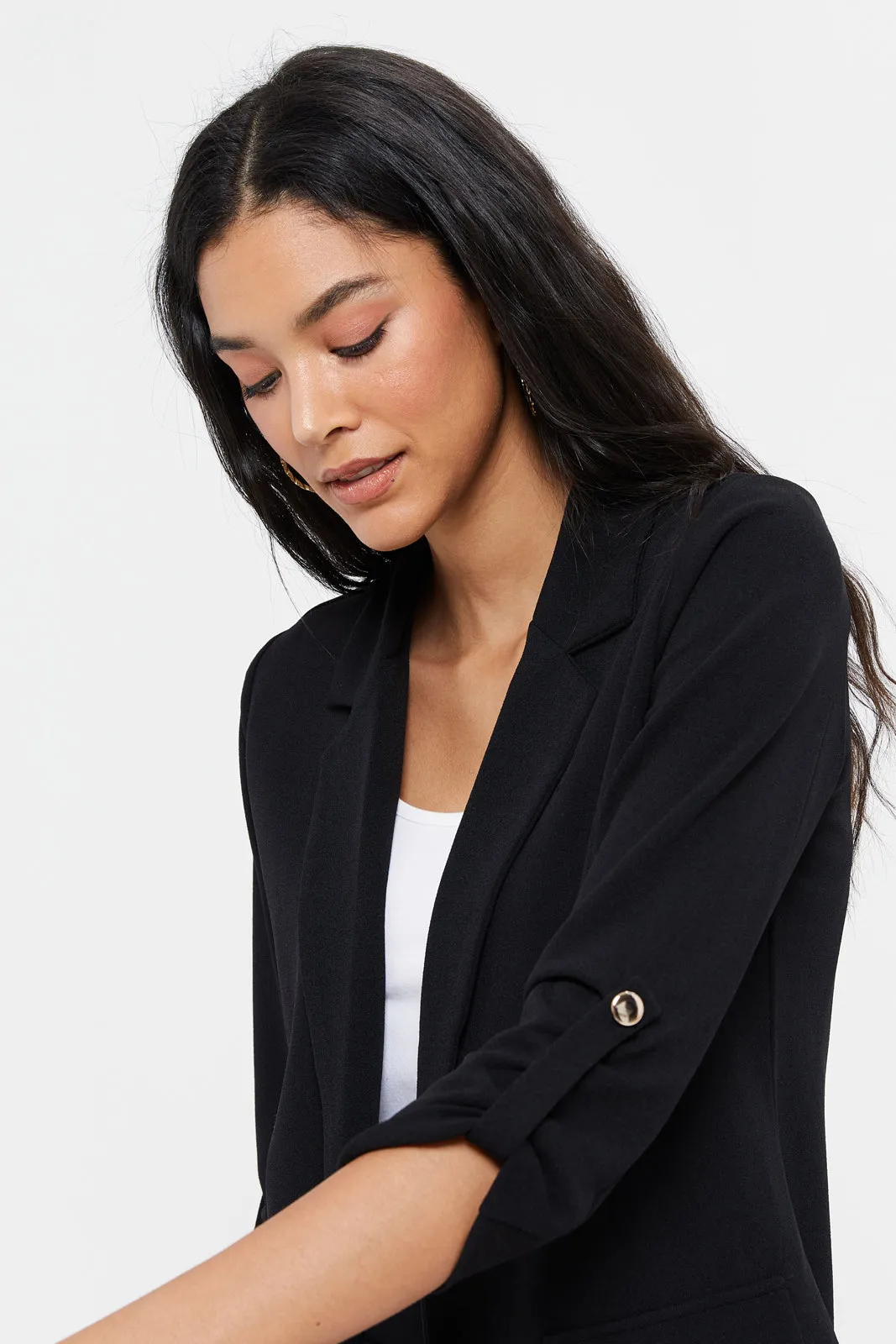 Women Black Plain Blazer