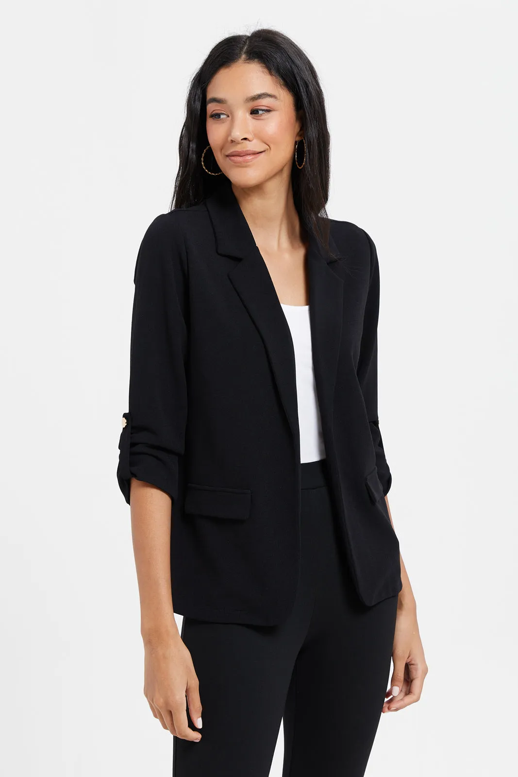 Women Black Plain Blazer