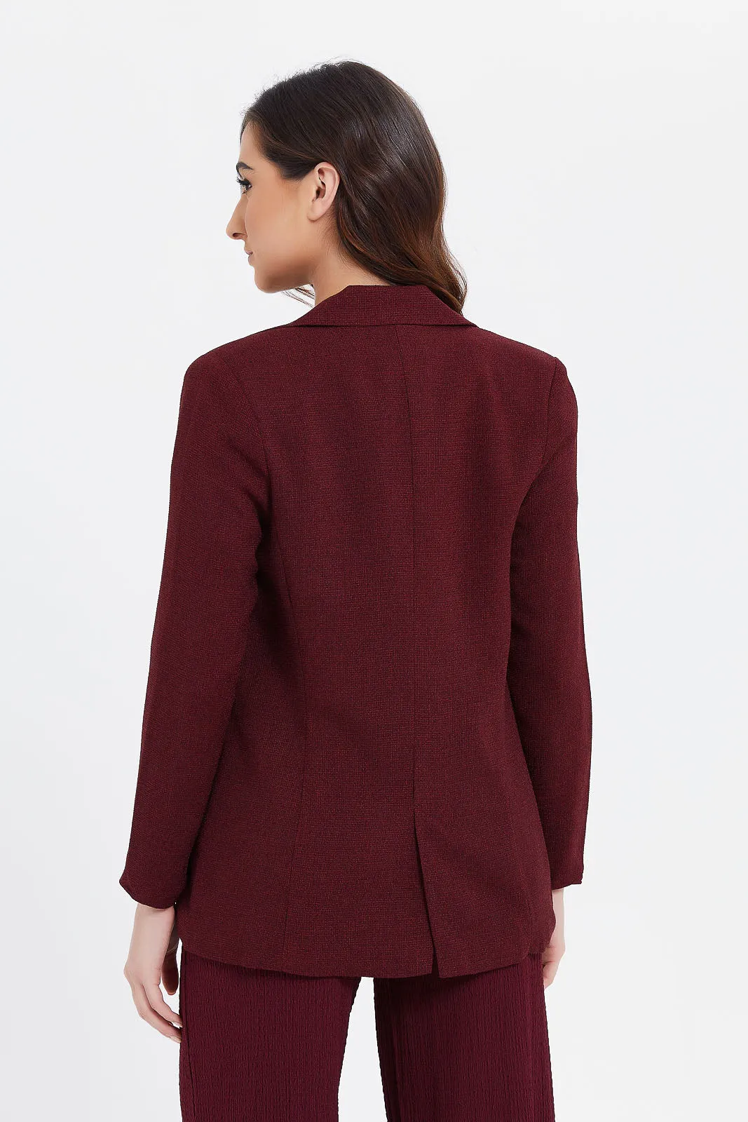 Women Burgundy Buttons Blazer