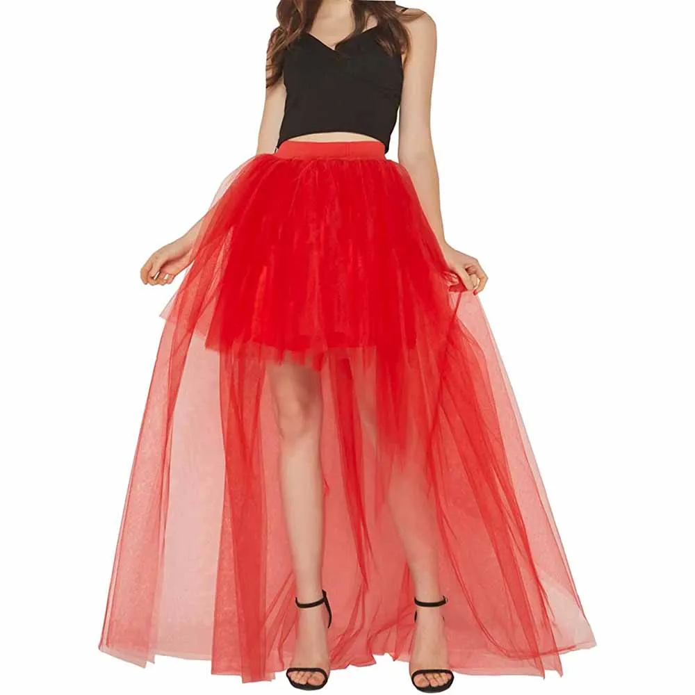 Women High Low Tutu Skirts Layered Mesh Tulle Skirt Princess Wedding Evening Prom Dovetail Skirts